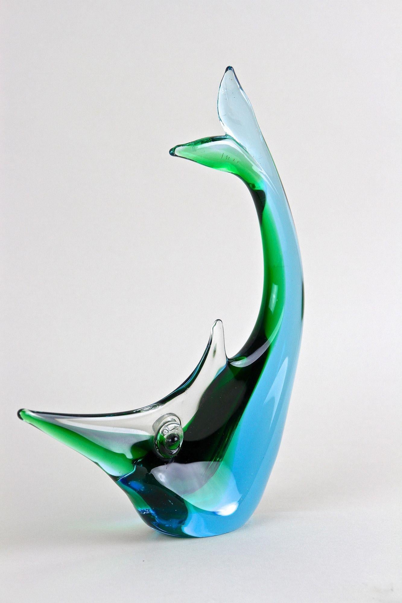 Mid Century Murano Glass Fish In Blue/ Green Tones , Glass Art - Italy ca. 1970 For Sale 9