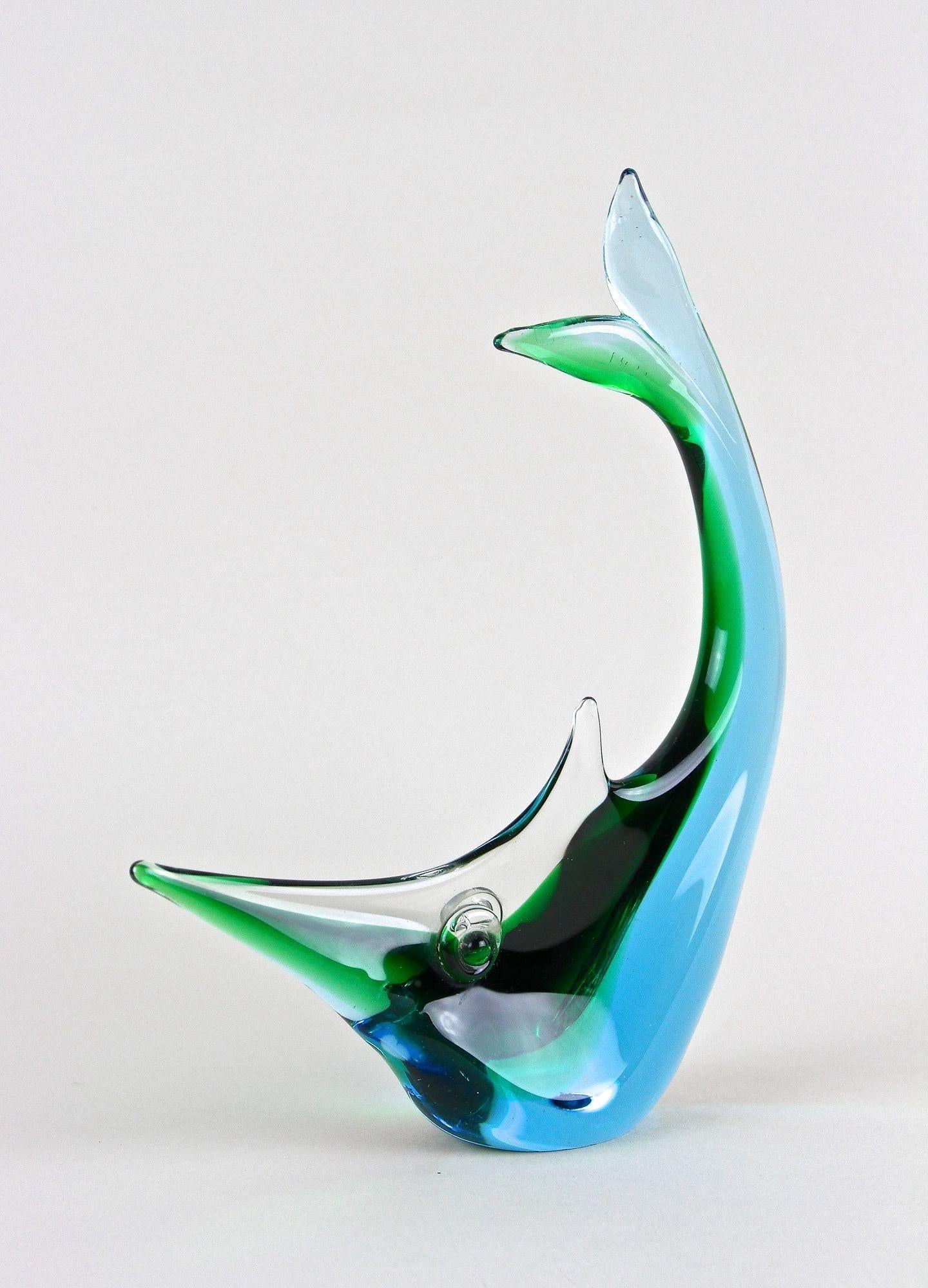 Mid Century Murano Glass Fish In Blue/ Green Tones , Glass Art - Italy ca. 1970 For Sale 13