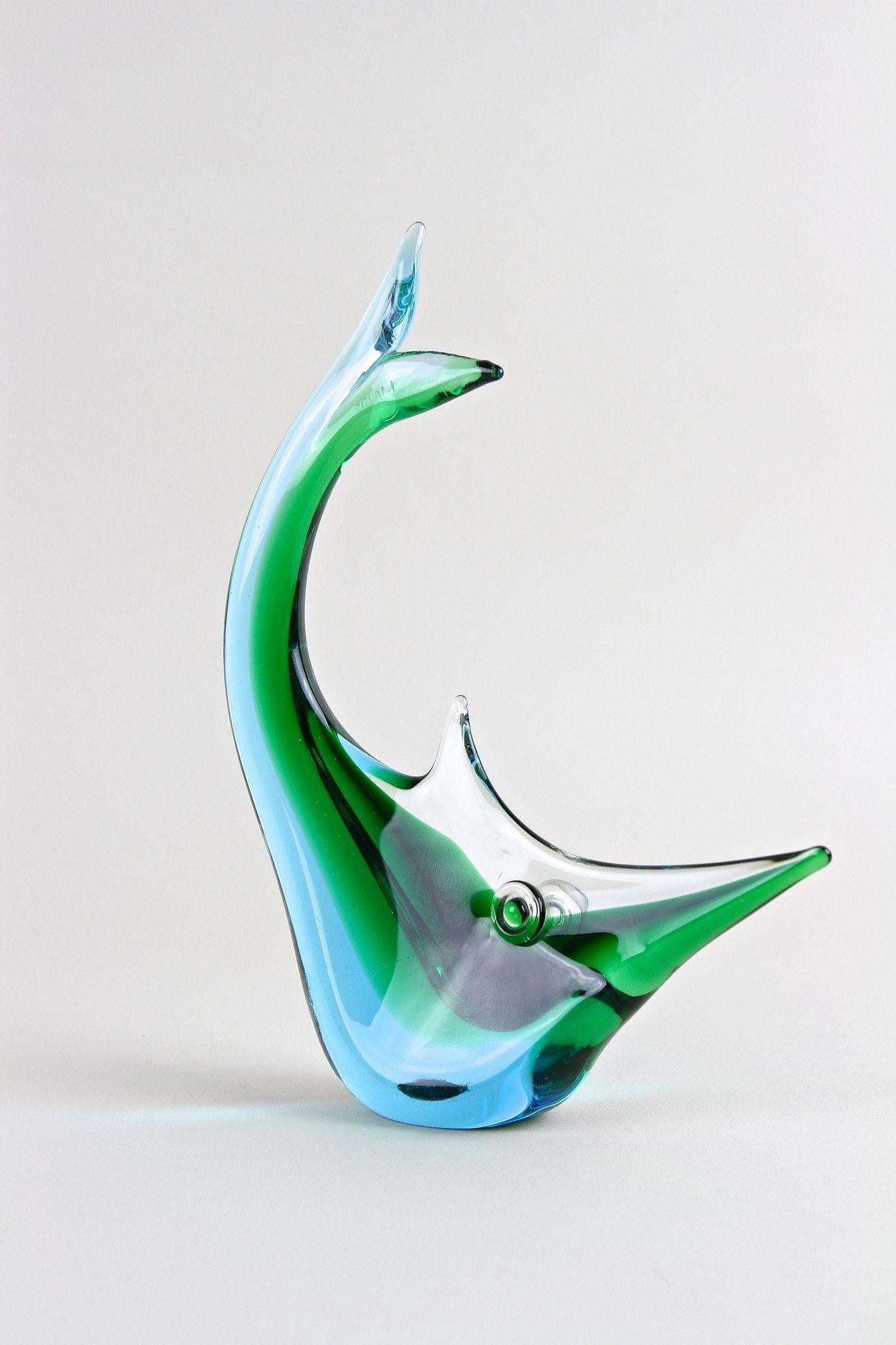 Mid-Century Modern Mid Century Murano Glass Fish In Blue/ Green Tones , Glass Art - Italy ca. 1970 For Sale