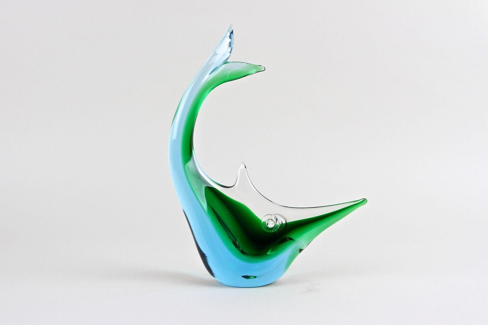 Italian Mid Century Murano Glass Fish In Blue/ Green Tones , Glass Art - Italy ca. 1970 For Sale