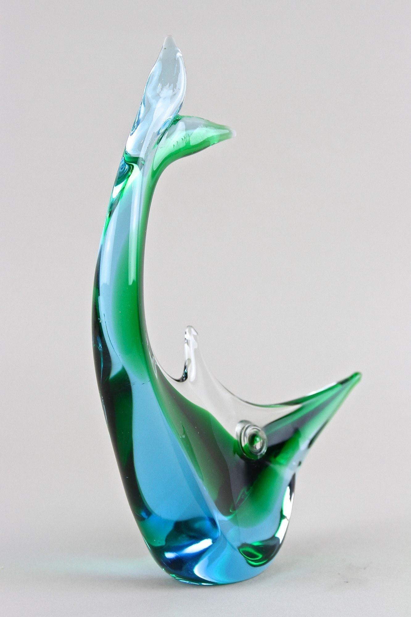 Mid Century Murano Glass Fish In Blue/ Green Tones , Glass Art - Italy ca. 1970 In Good Condition For Sale In Lichtenberg, AT