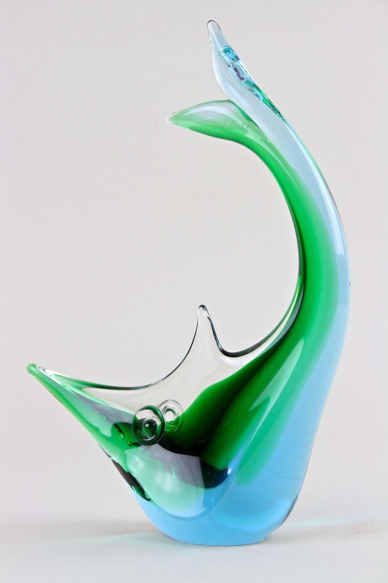 Mid Century Murano Glass Fish In Blue/ Green Tones , Glass Art - Italy ca. 1970 For Sale 1
