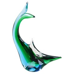 poissons dans les tons bleu/vert du milieu du siècle dernier, verre d'art de Murano, Italie, vers 1970