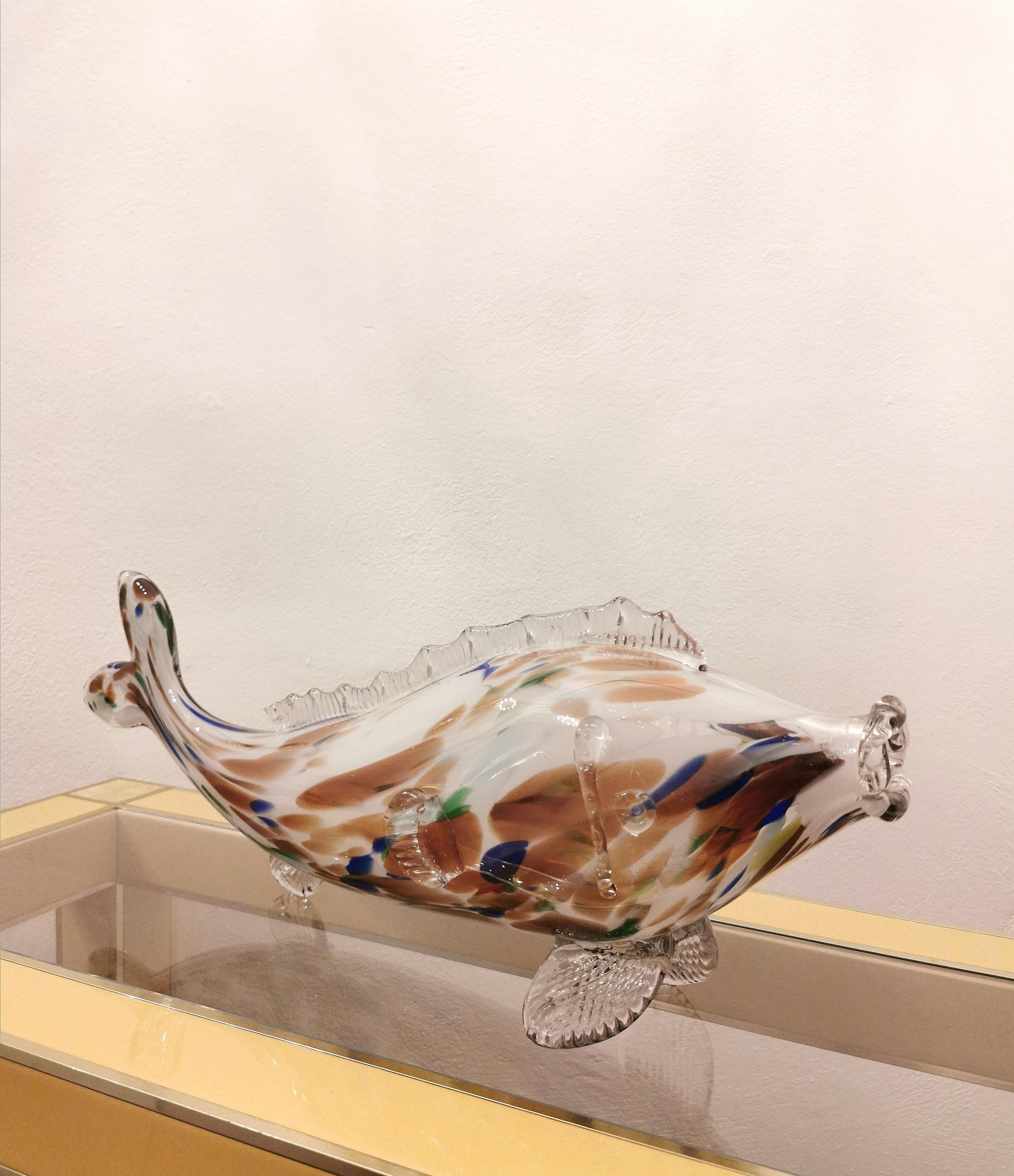 Mid-Century Modern Mid Century Murano Glass Fish Sculpture Multicolor Italian Design 1970s