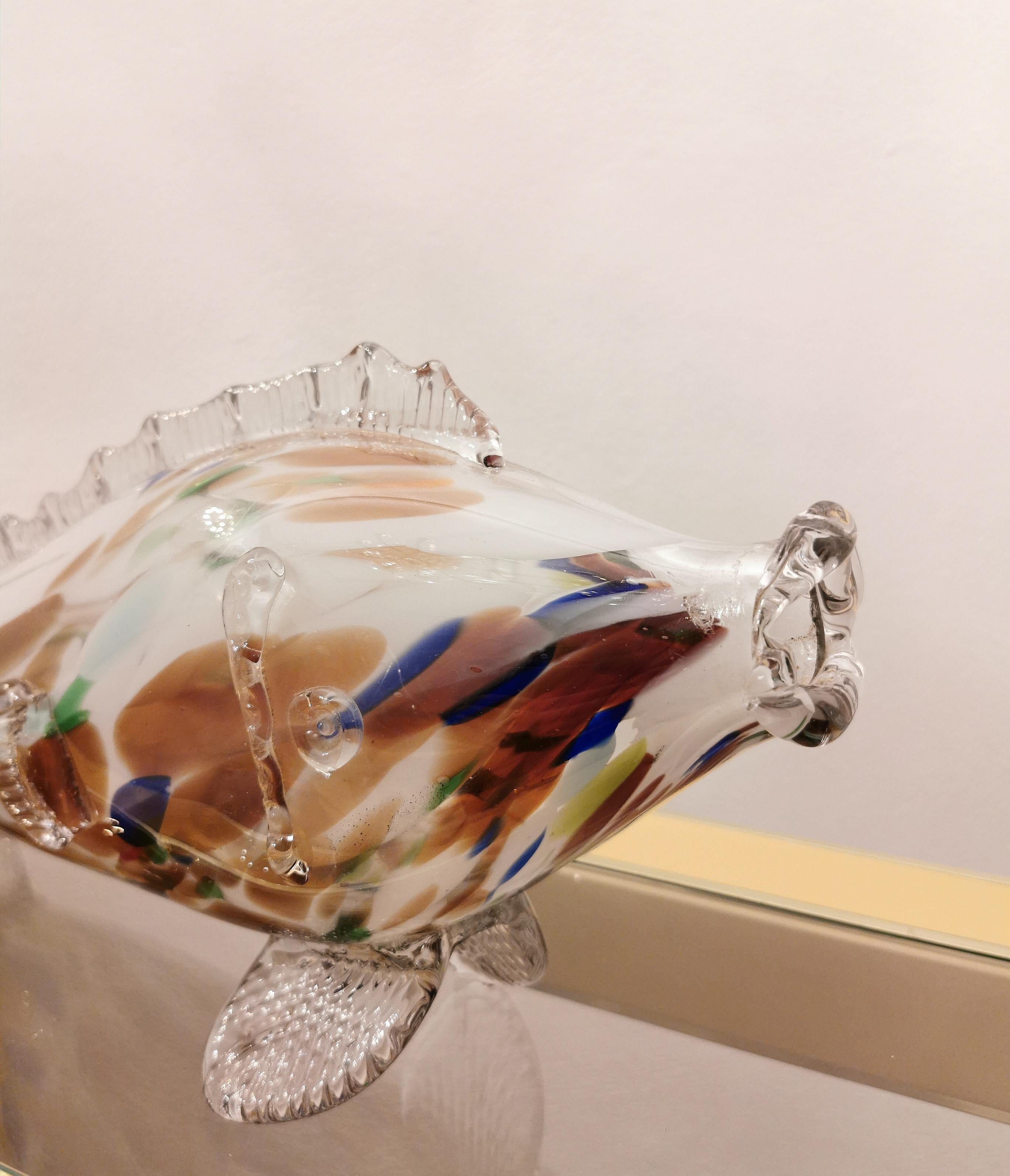 Mid Century Murano Glass Fish Sculpture Multicolor Italian Design 1970s In Good Condition In Palermo, IT