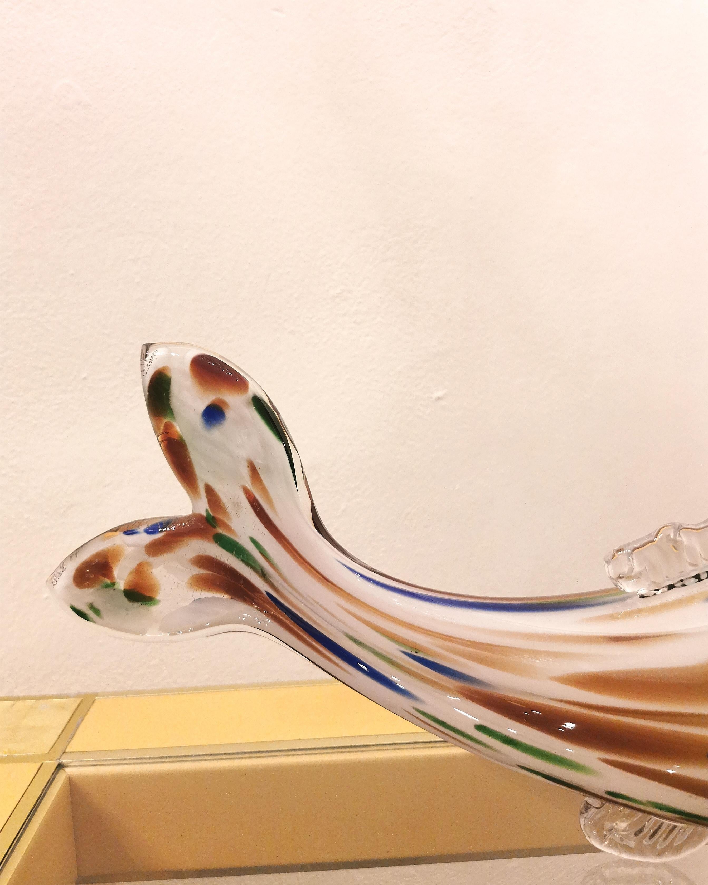 20th Century Mid Century Murano Glass Fish Sculpture Multicolor Italian Design 1970s