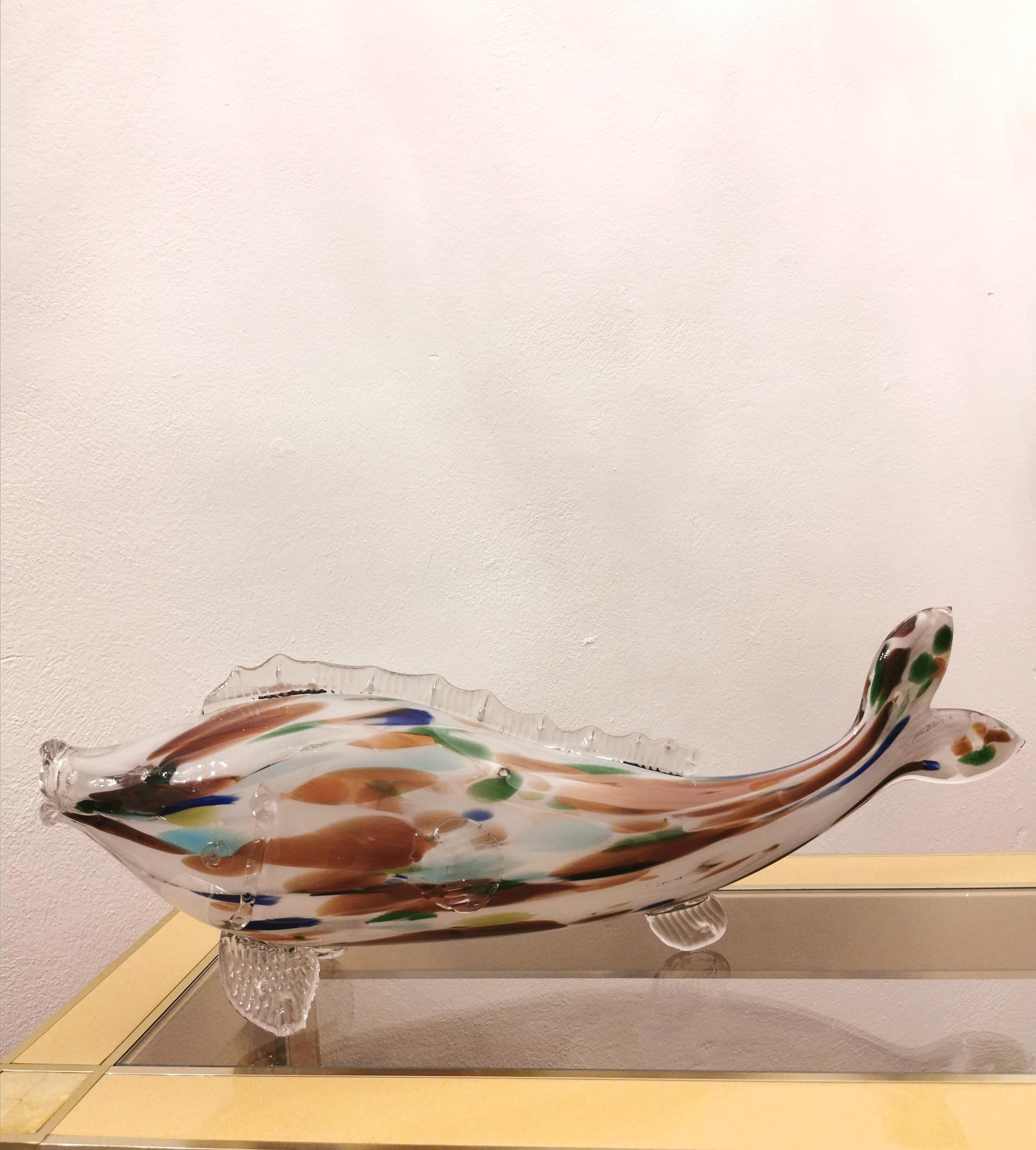 Mid Century Murano Glass Fish Sculpture Multicolor Italian Design 1970s 1