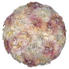 Mid-Century Murano Glass Floral Flush Mount or Wall Sconce with Gold Inclusions