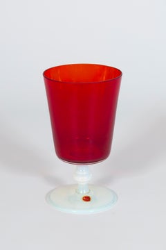 Mid-Century Murano Glass Goblet in Ruby Red and Opaline, Italy, circa 1960