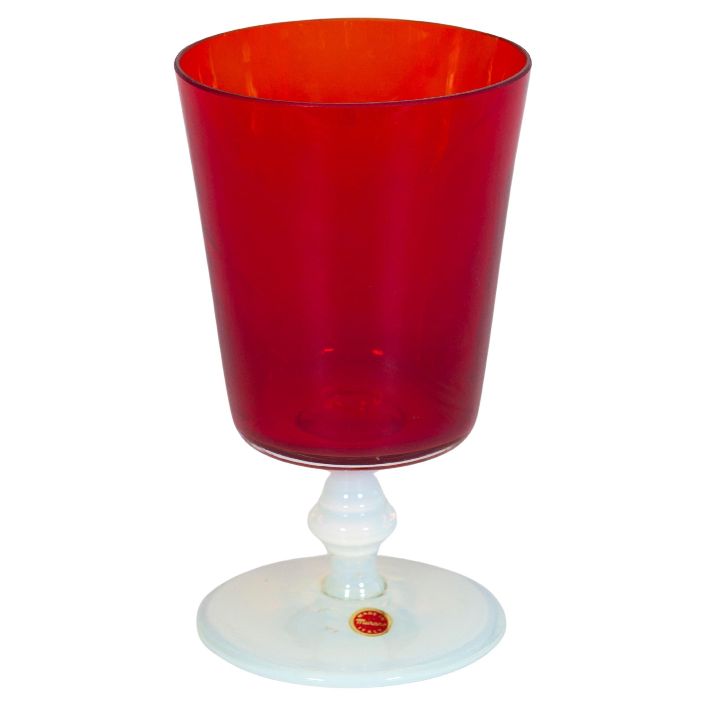 Mid-Century Murano Glass Goblet in Ruby Red and Opaline, Italy, circa 1960