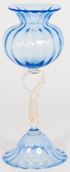 Mid-Century Murano Glass Goblet in Sky Blue and Gold