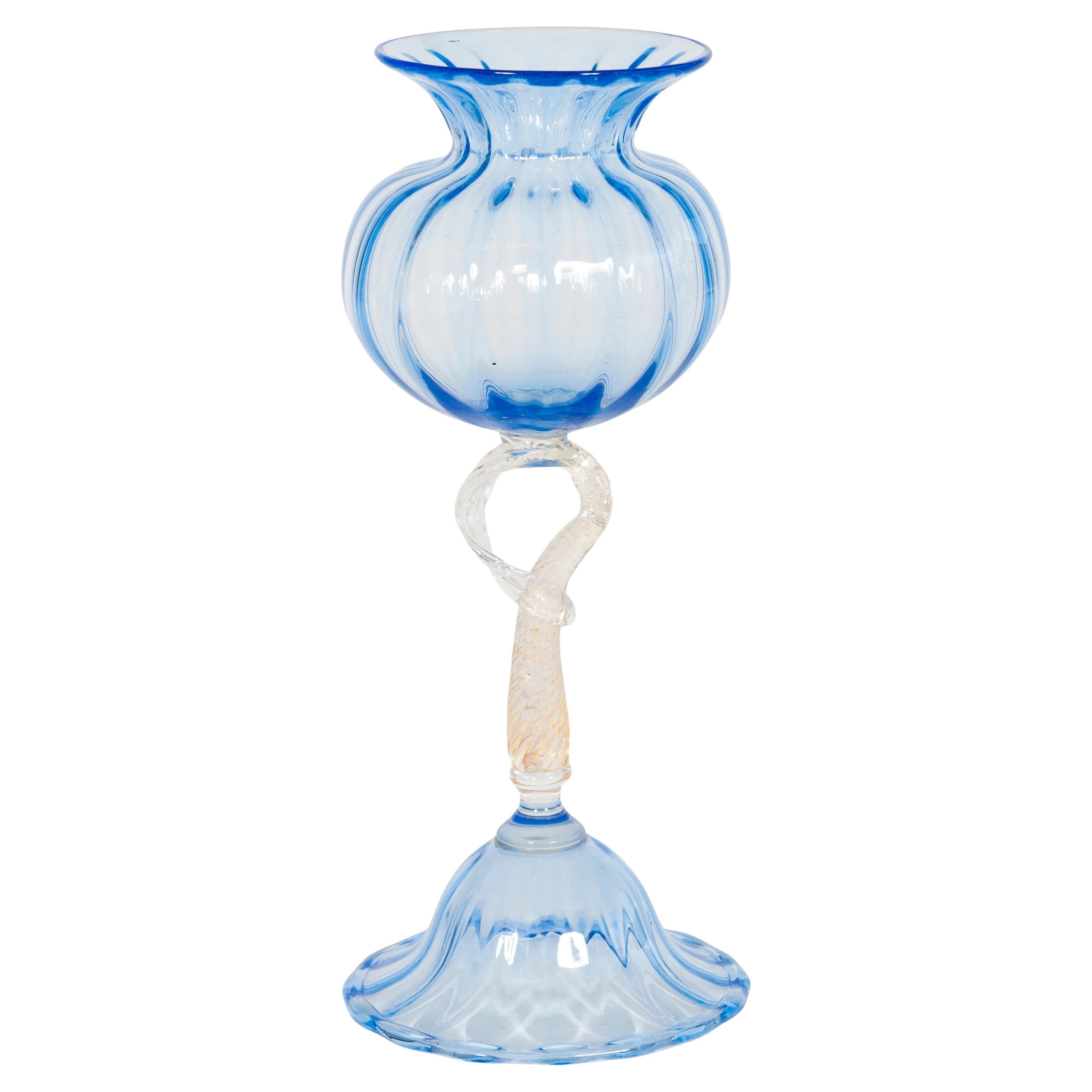 Murano-Glaspokal aus der Mitte des Jahrhunderts in Himmelblau und Gold