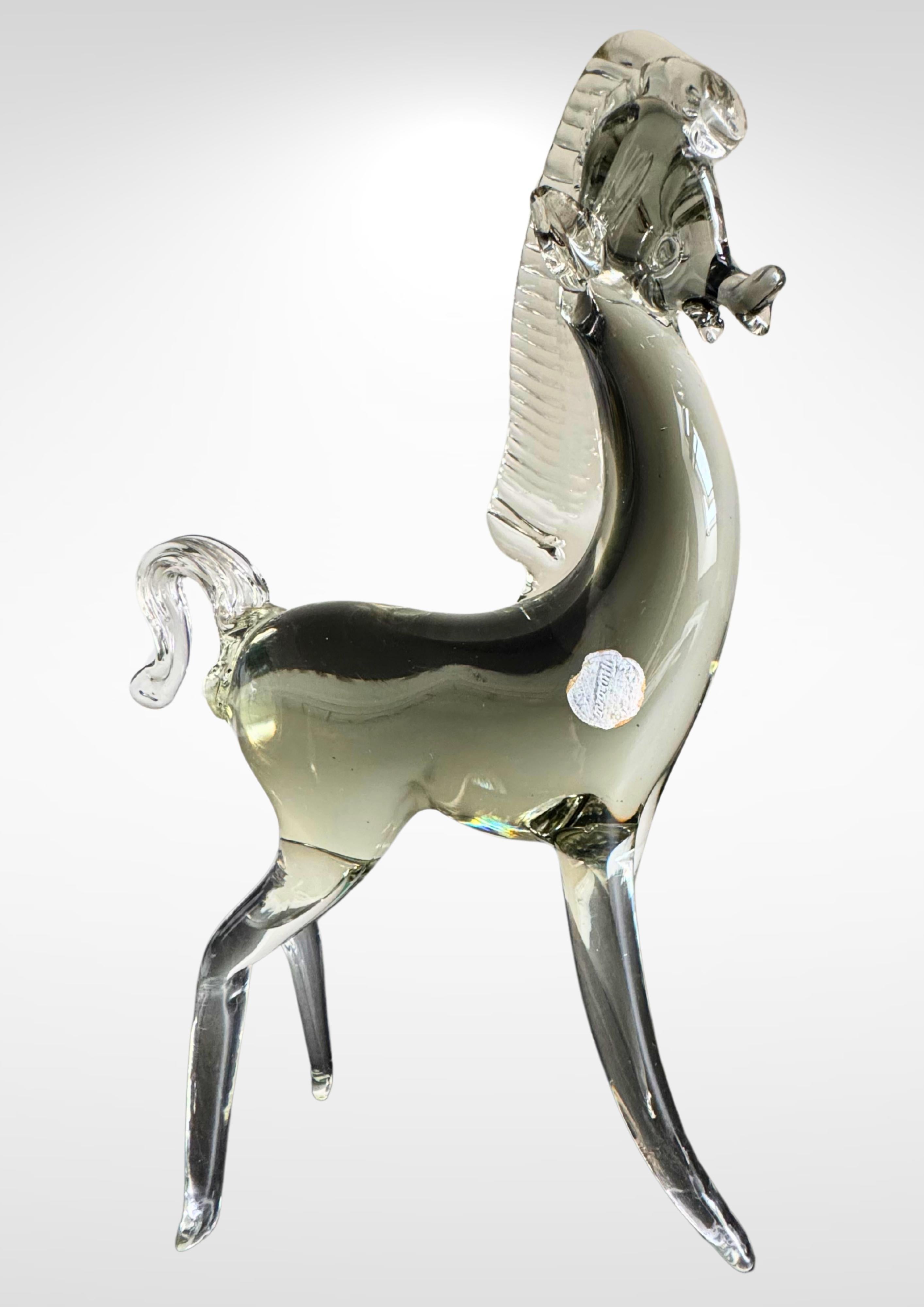 Mid-Century Murano Glas Pferd von Seguso mit Silberfolie Label im Angebot 4