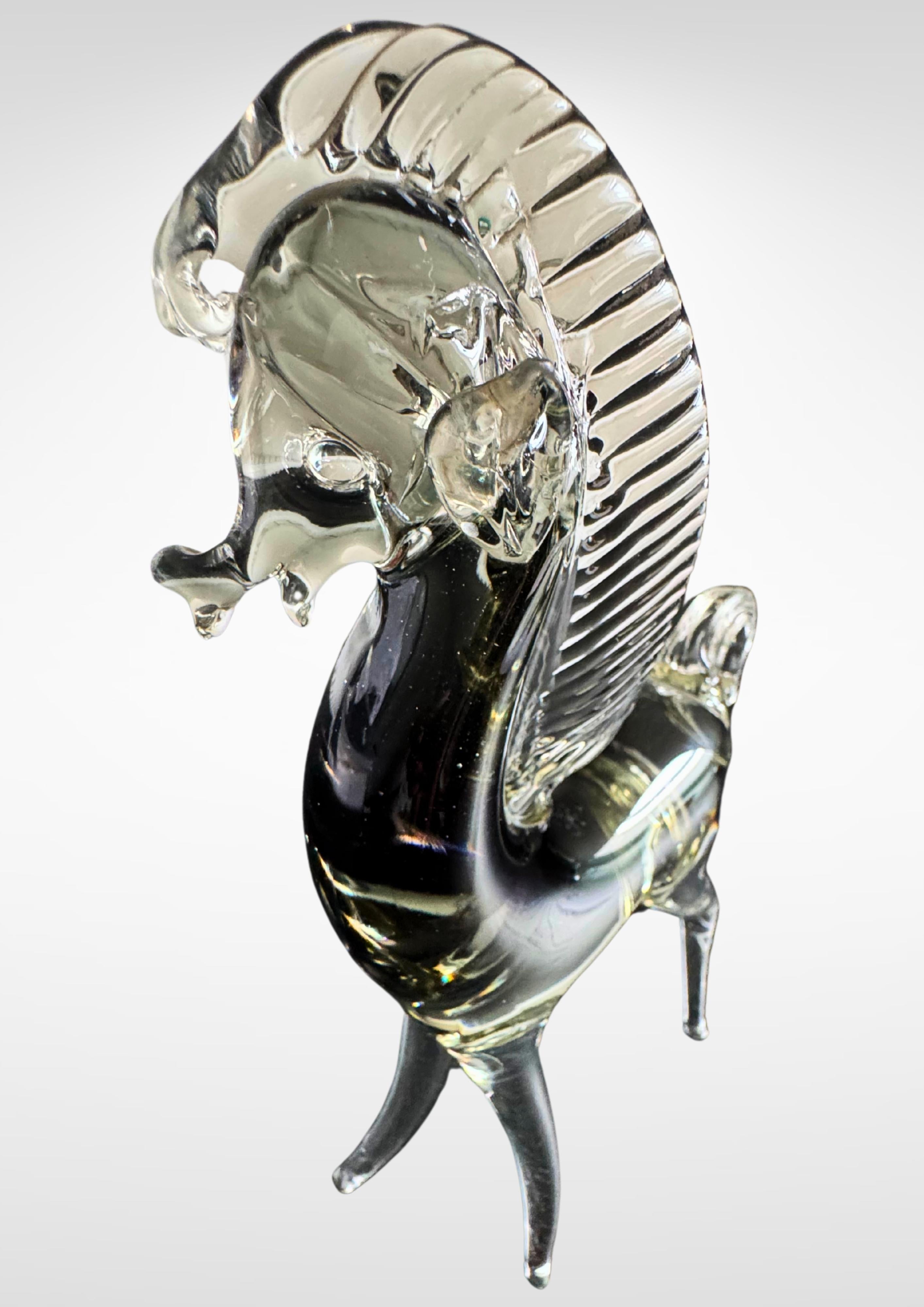 Mid-Century Murano Glas Pferd von Seguso mit Silberfolie Label im Angebot 6