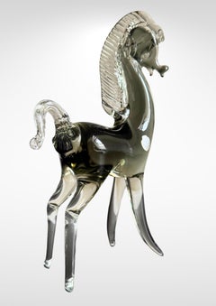 Mid-Century Murano Glass Horse By Seguso With Silver Foil Label