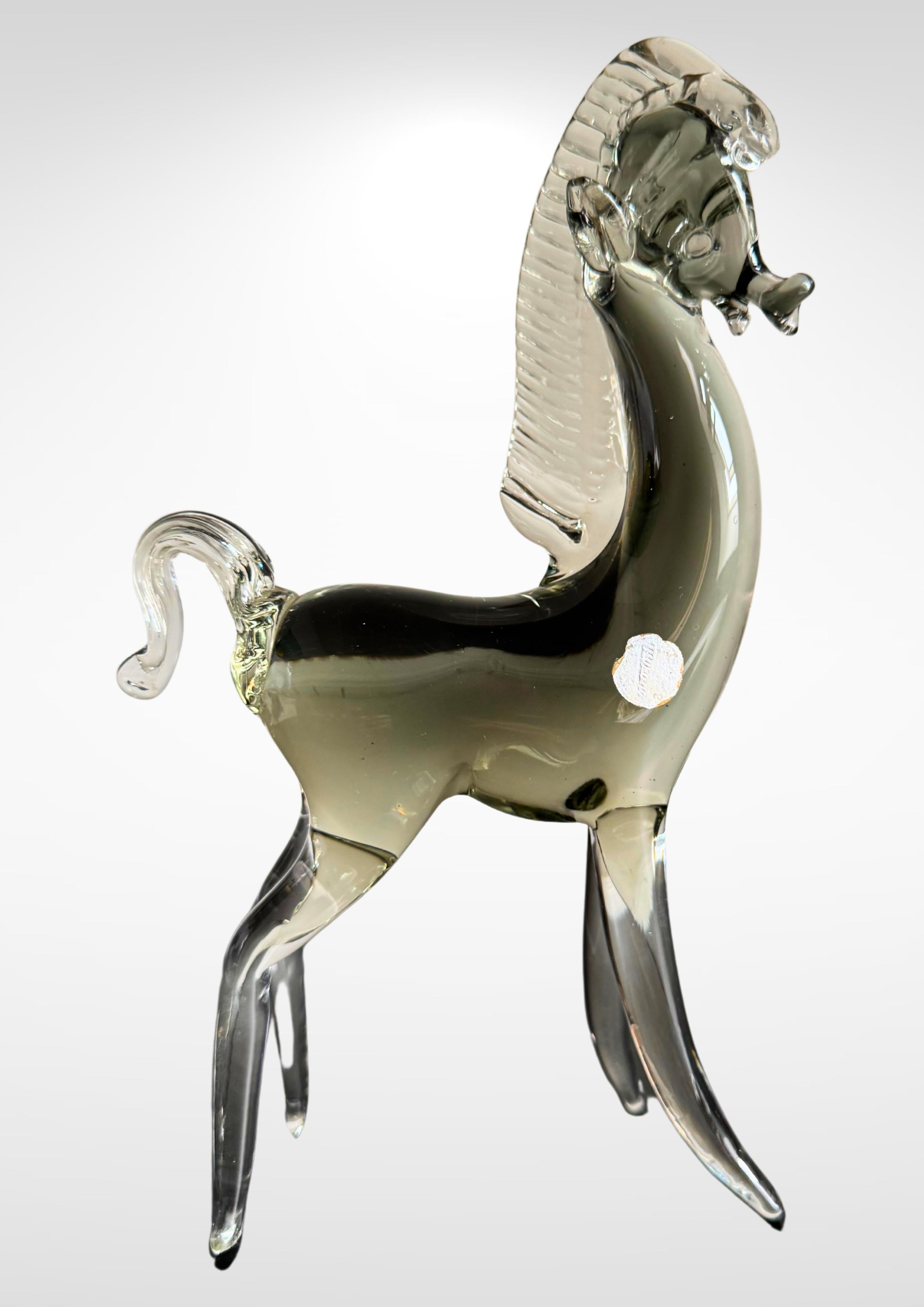 Mid-Century Murano Glas Pferd von Seguso mit Silberfolie Label (Muranoglas) im Angebot