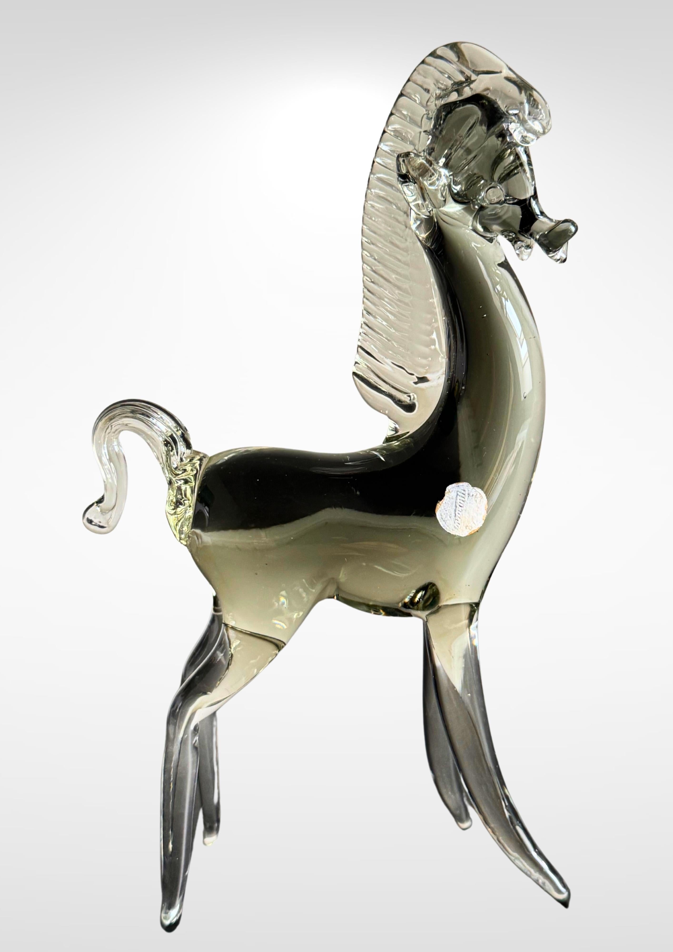 Mid-Century Murano Glas Pferd von Seguso mit Silberfolie Label im Angebot 1