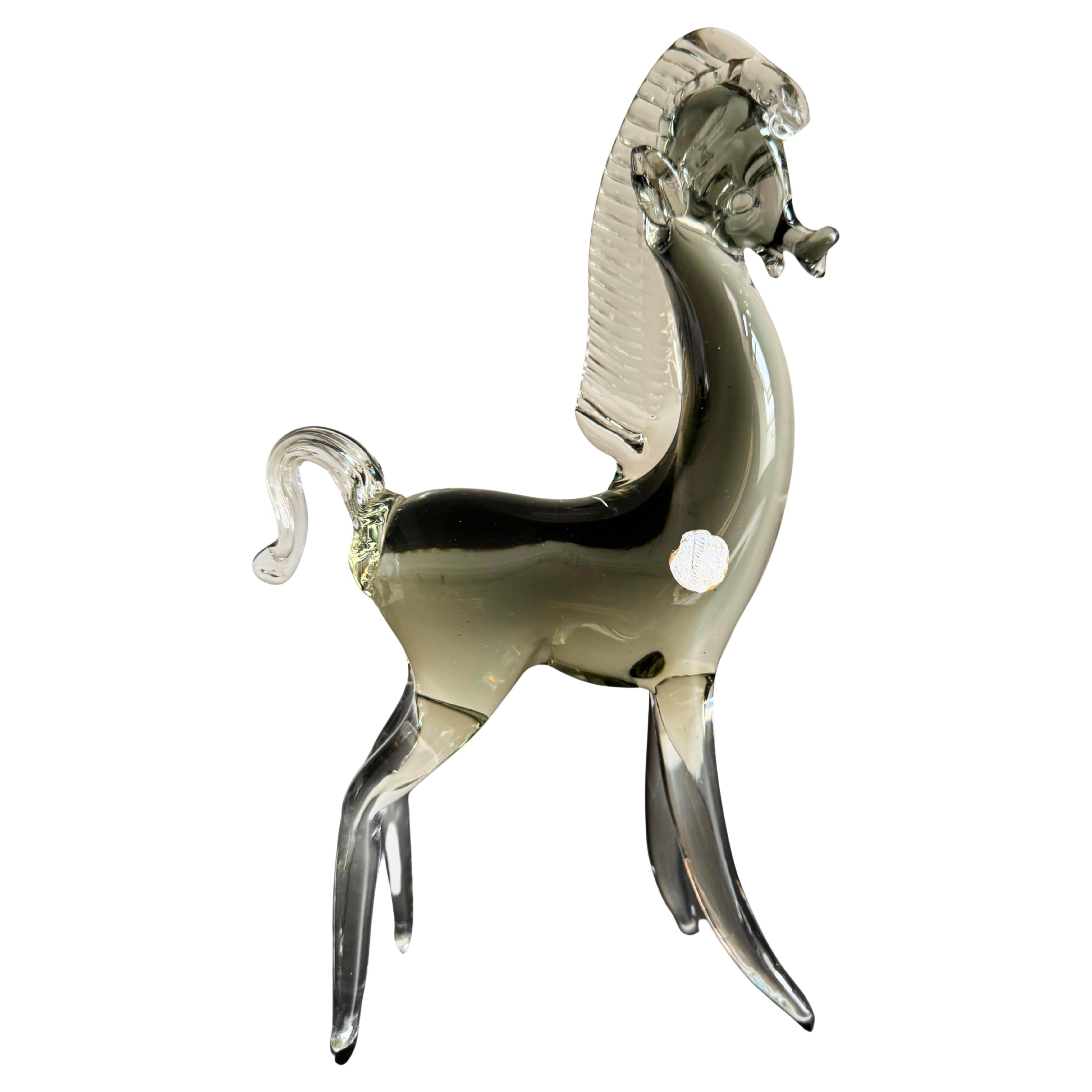 Mid-Century Murano Glas Pferd von Seguso mit Silberfolie Label im Angebot