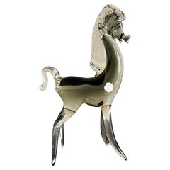 Mid-Century Murano Glass Horse By Seguso With Silver Foil Label