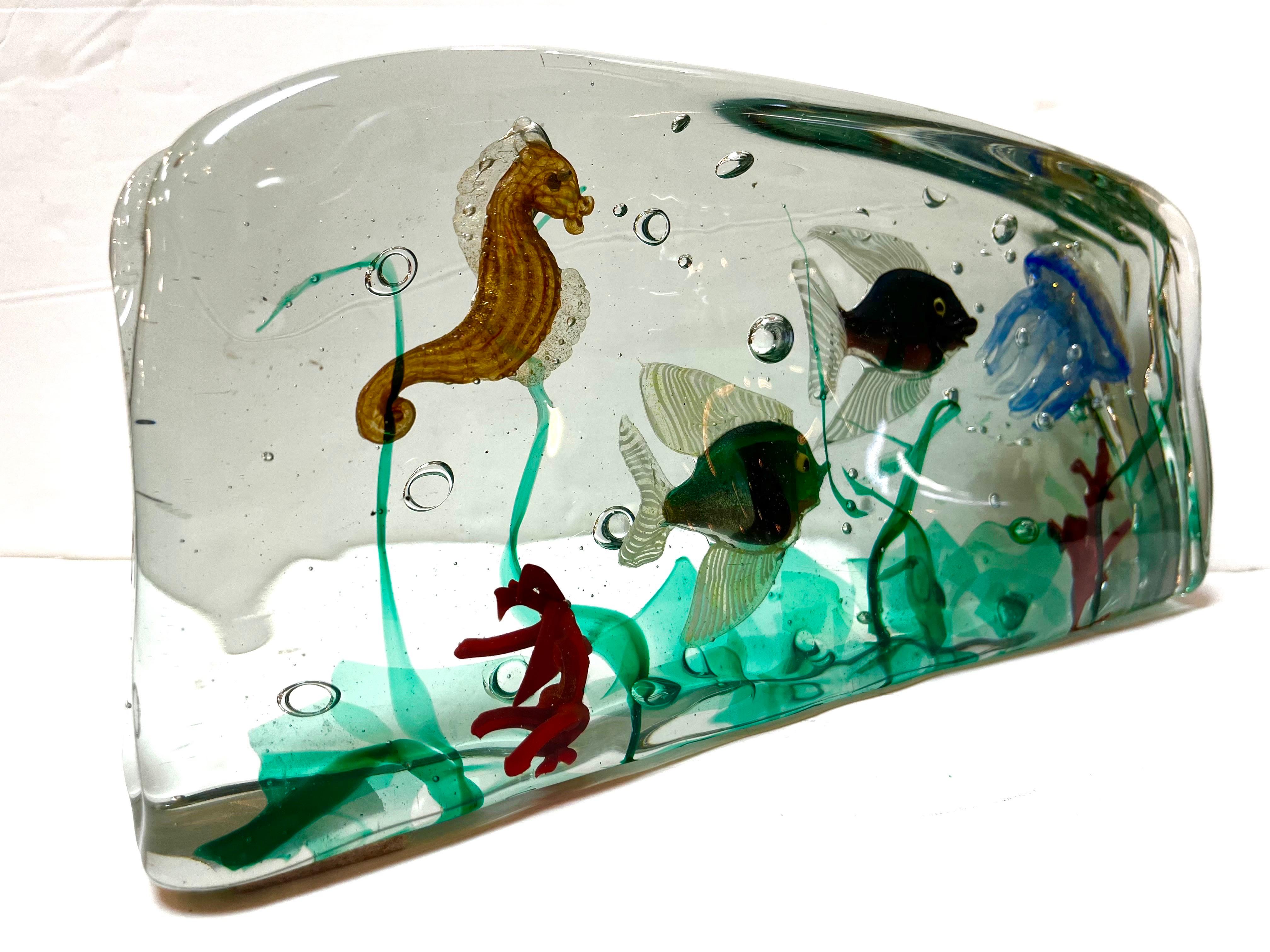 Mid Century Murano Glass Large Aquarium Sculpture Style of Barbini for Cenedese In Good Condition In Atlanta, GA