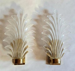 Mid Century Murano Glass Large Palm Sconces Mazzega Style, a Pair