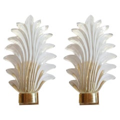 Mid Century Murano Glass Large Palm Sconces Mazzega Style, a Pair