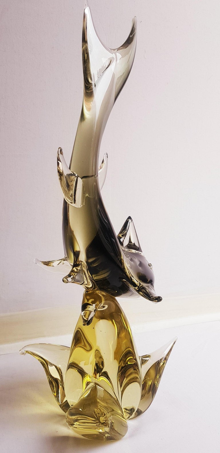 Art Nouveau Mid-Century Murano Glass large Sommerso Shark Signed by the artist  For Sale