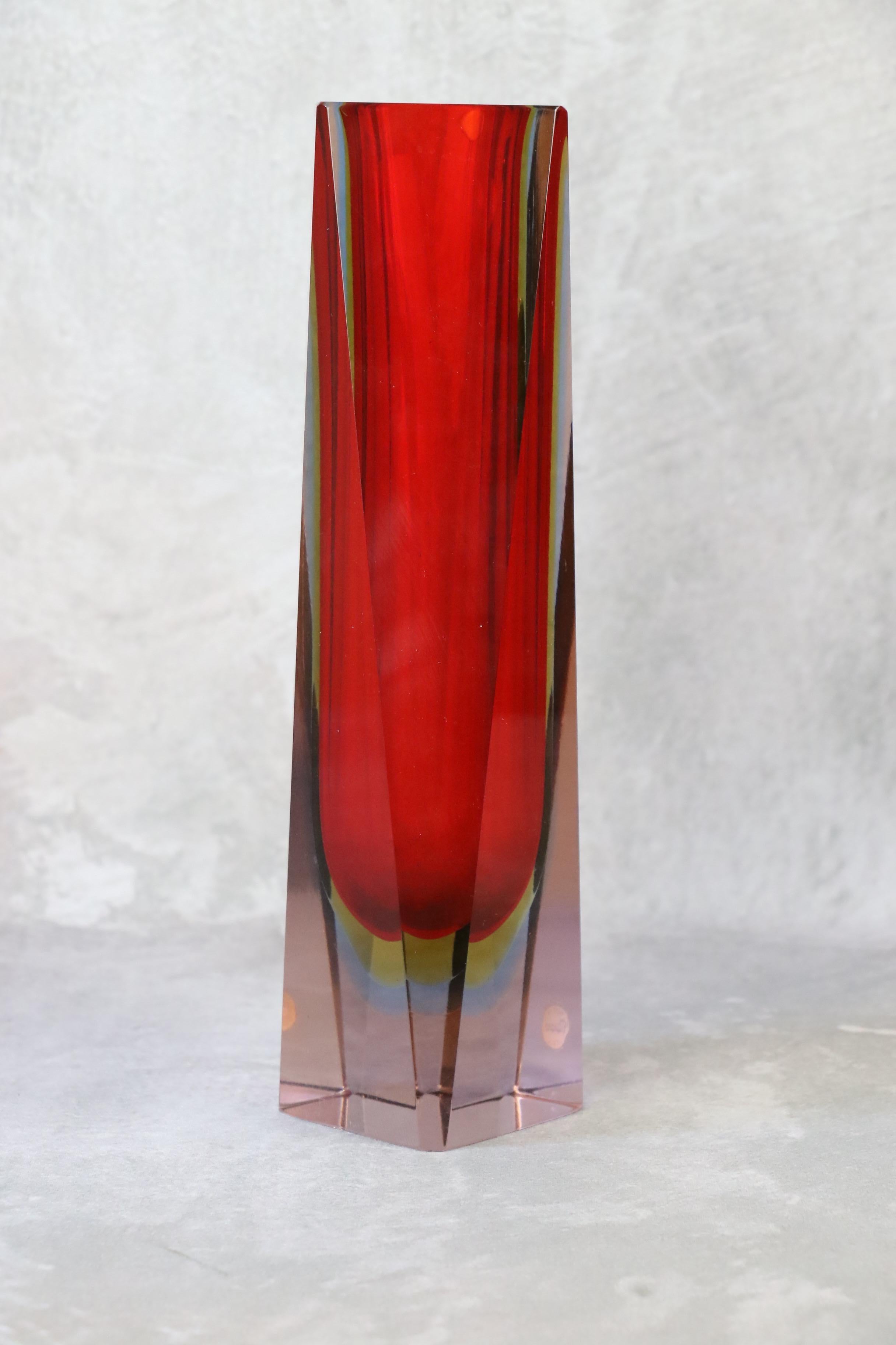 Italian Midcentury Murano Glass Large Vase by Flavio Poli, Seguso, 1970s
