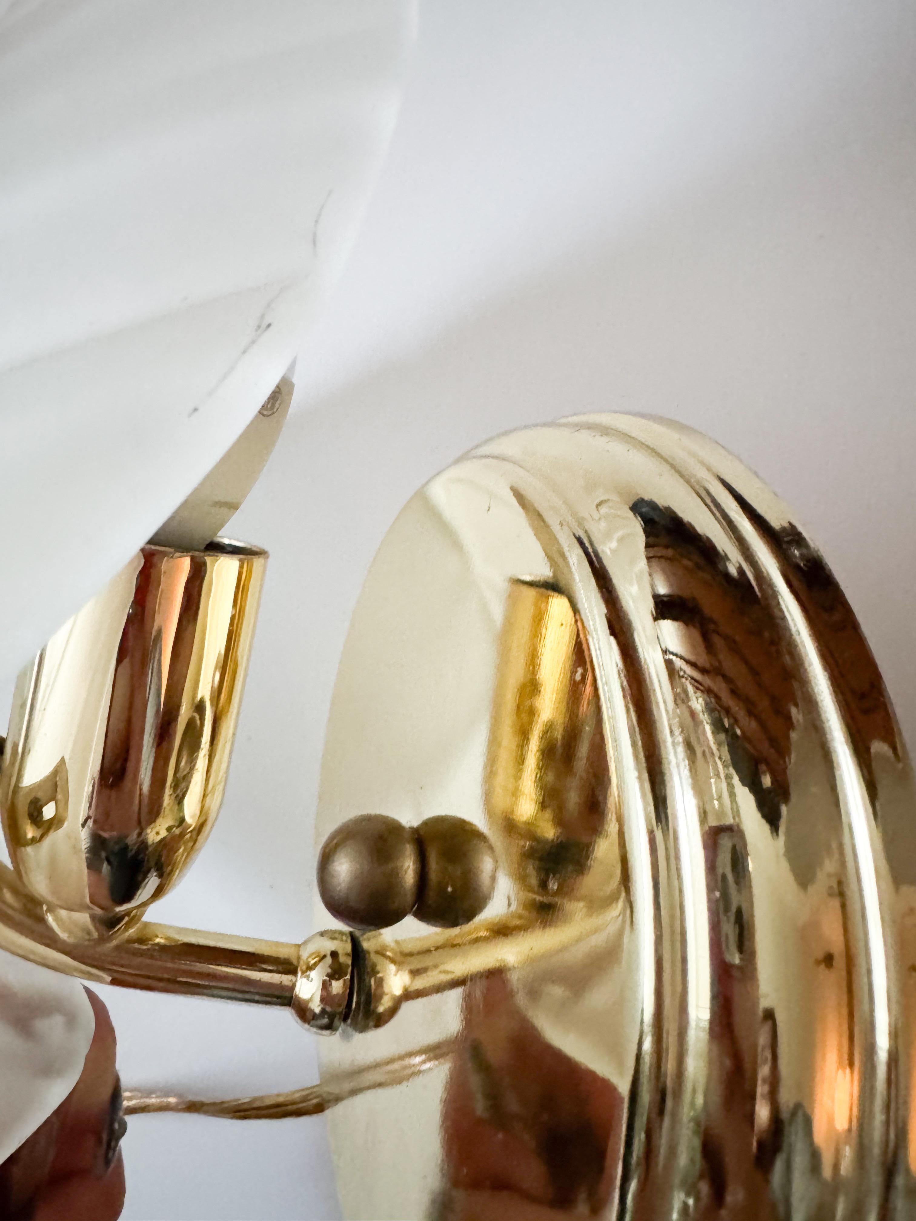 Mid Century Murano Glass Leaf Wall Brass Sconce Plug In, 1970s Italy 1