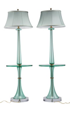 Mid-Century Murano Glass Marbro Floor Lamp Table Pair