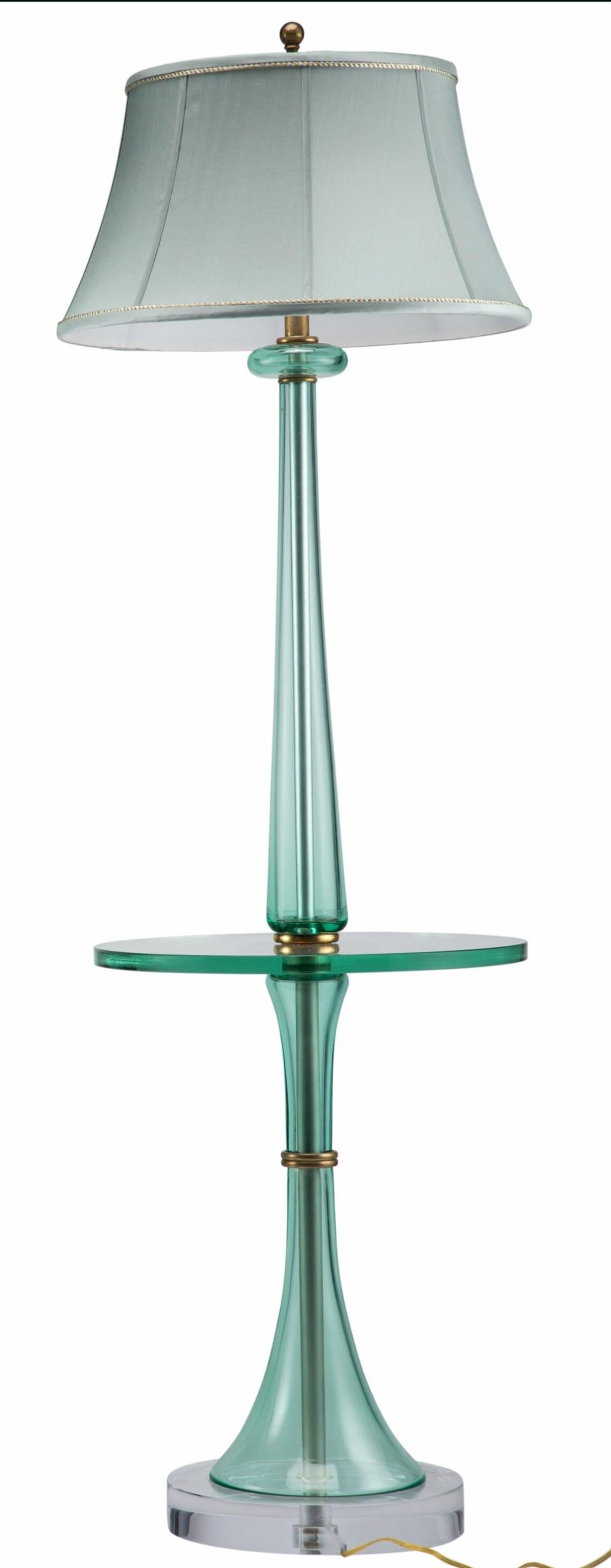 American Mid-Century Murano Glass Marbro Floor Lamp Table Pair 