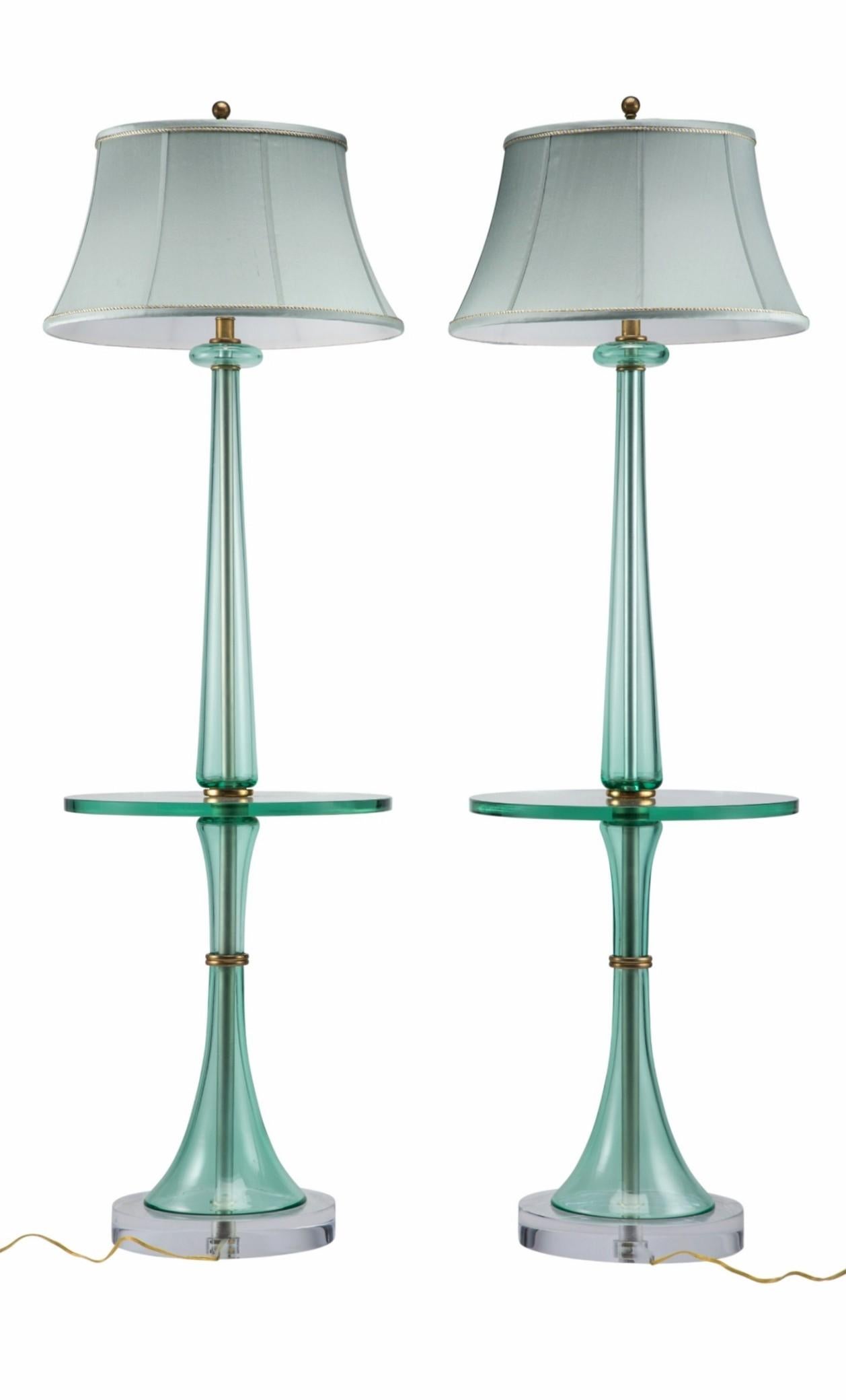 Brass Mid-Century Murano Glass Marbro Floor Lamp Table Pair 