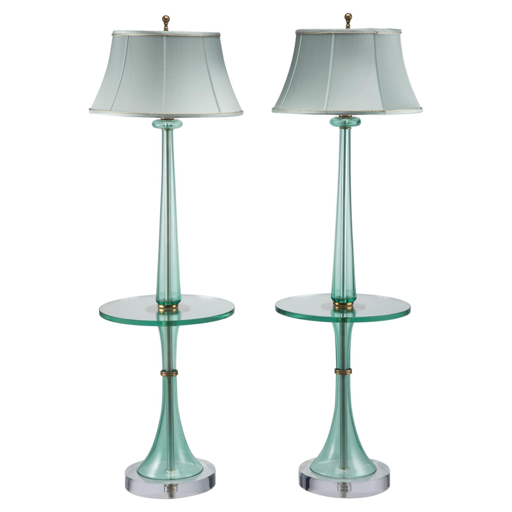 Mid-Century Murano Glass Marbro Floor Lamp Table Pair 