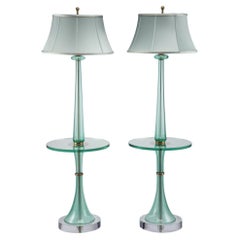 Retro Mid-Century Murano Glass Marbro Floor Lamp Table Pair 