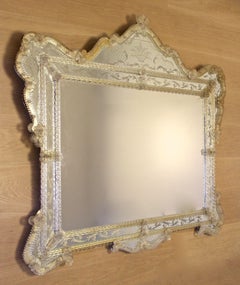 Mid Century Murano Glass Mirror With Flowers/ Rods/ Engravings, Italy ca. 1950