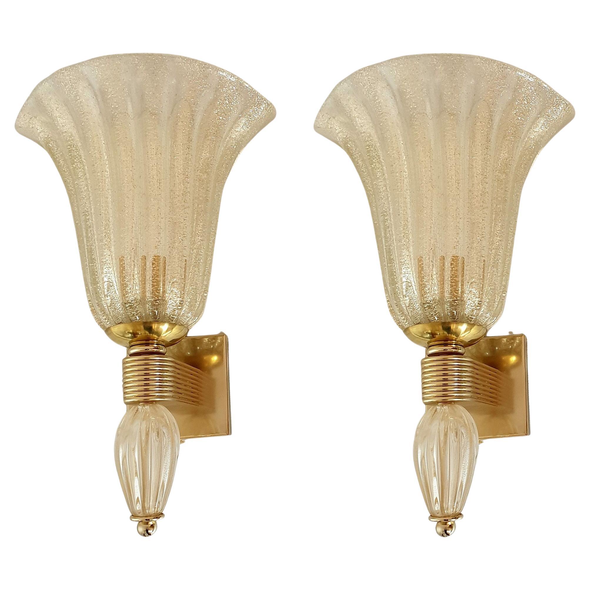 Gold Murano glass sconces, Italy For Sale