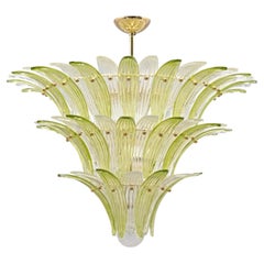 Mid-Century Murano Glass Palmette Chandelier in Green and Clear Glass, Italy