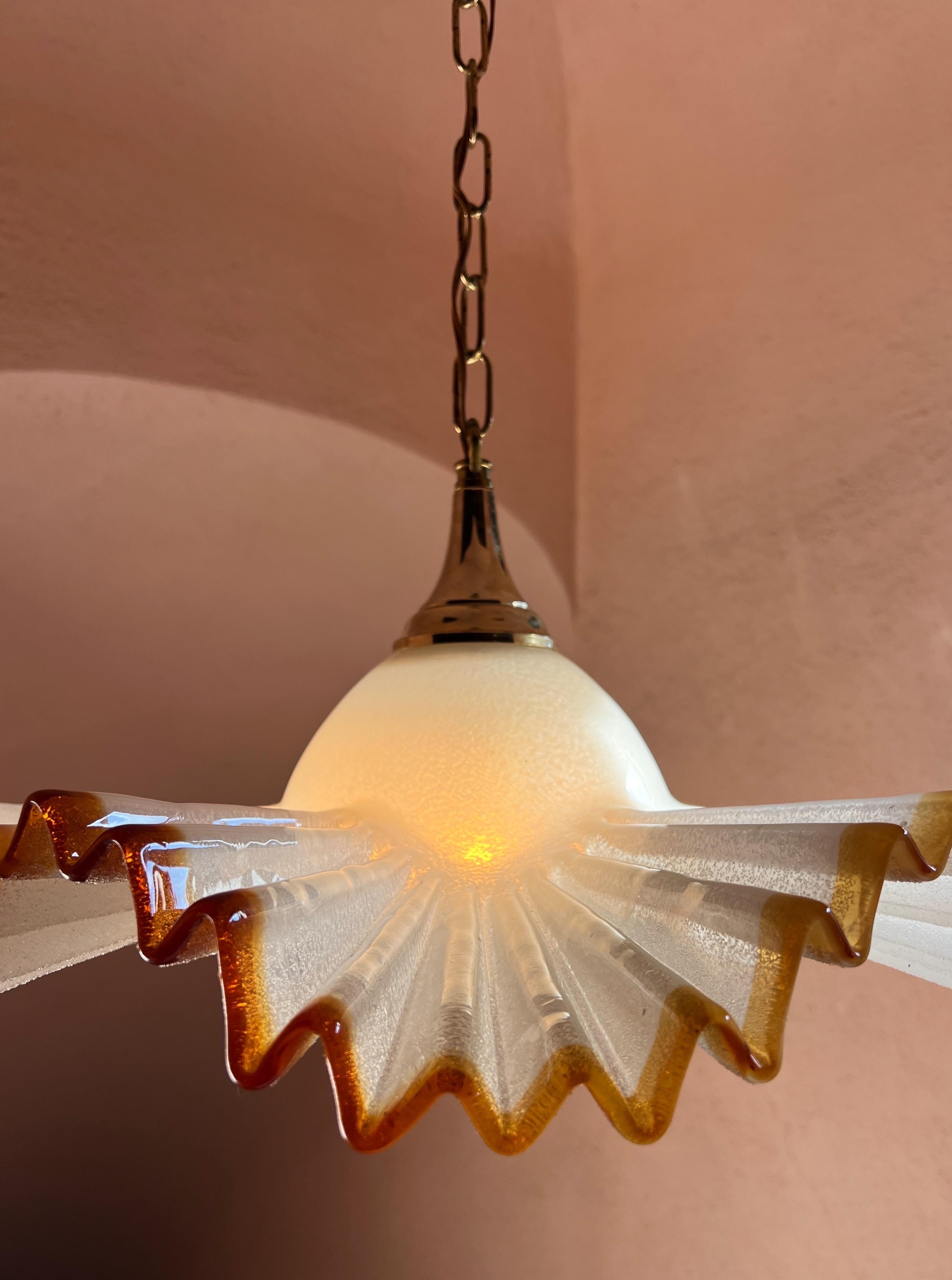 Mid Century Murano Glass Pendant Lamp by De Majo Murano Venice Italy 1970s For Sale 5