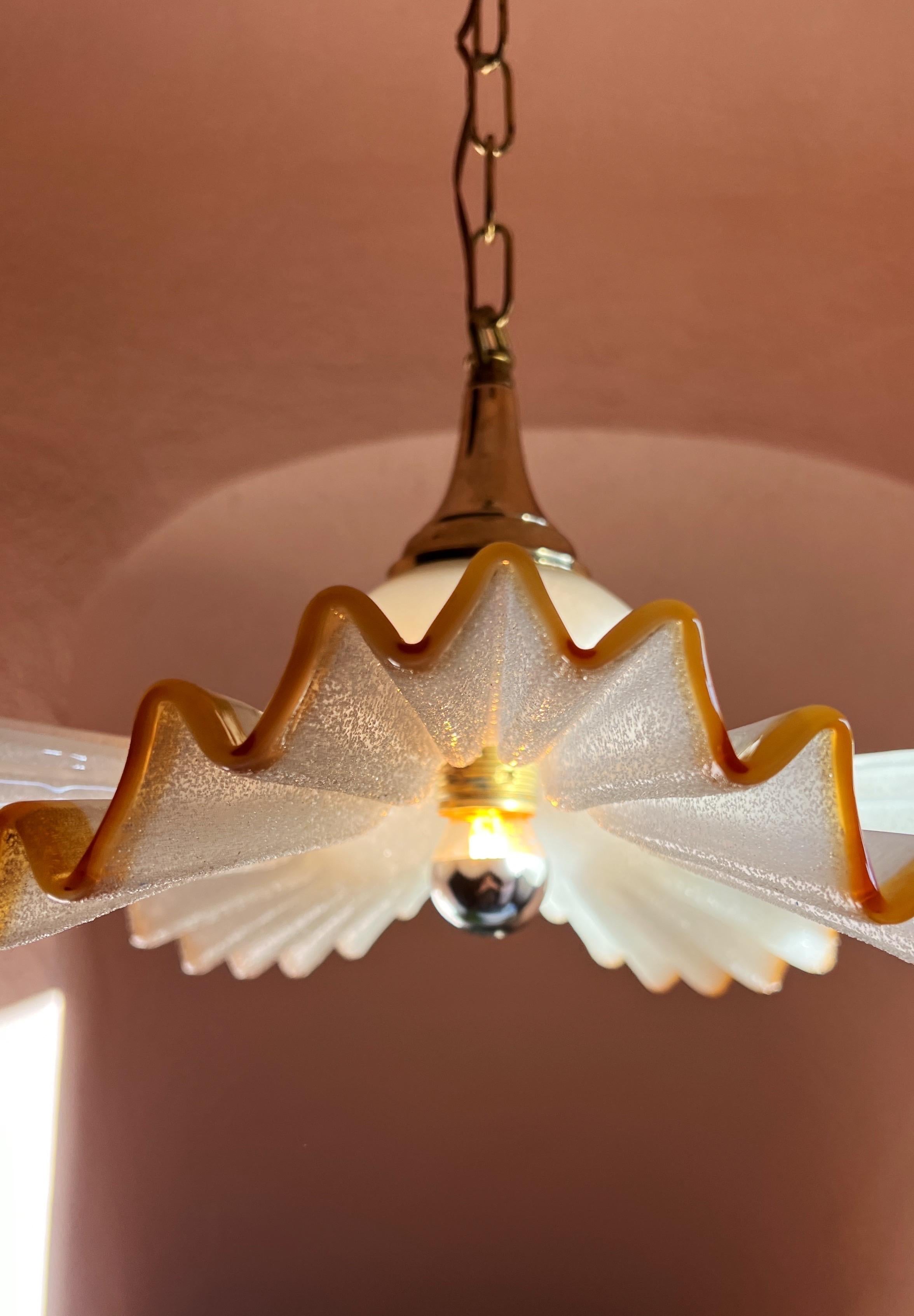 Italian Mid Century Murano Glass Pendant Lamp by De Majo Murano Venice Italy 1970s For Sale