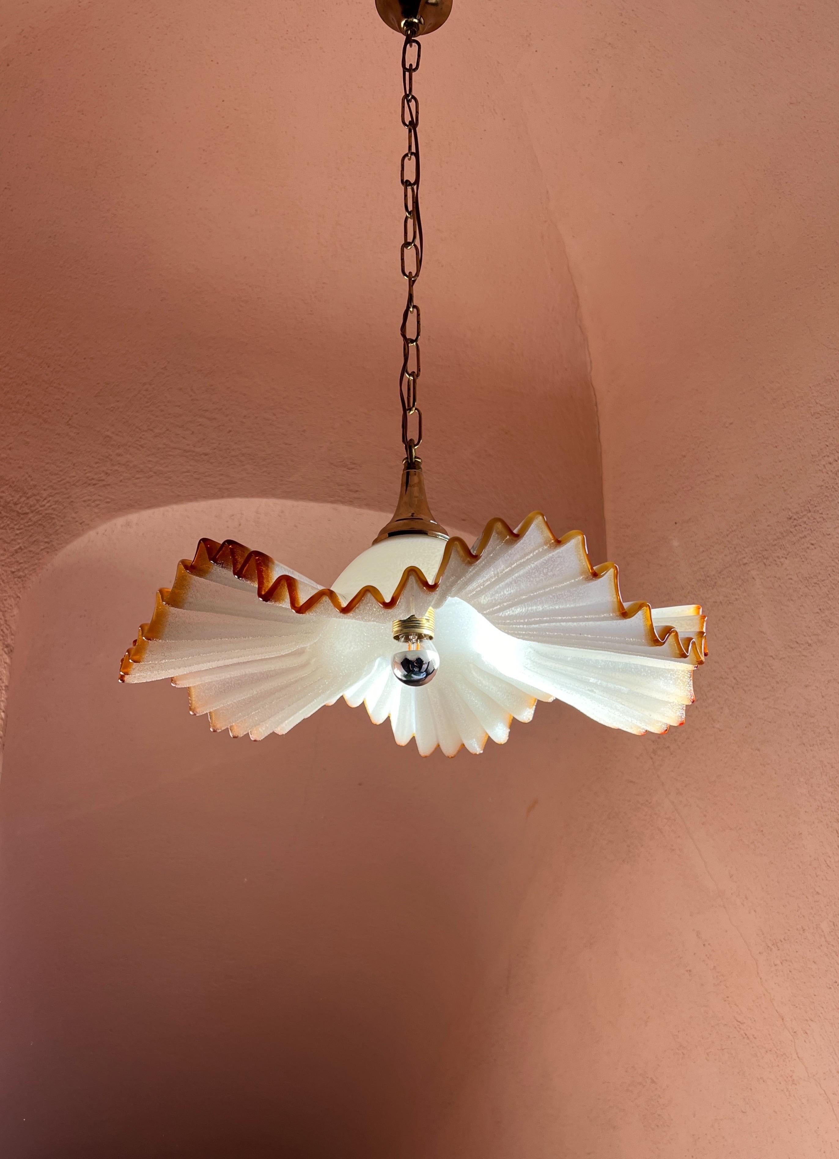Metal Mid Century Murano Glass Pendant Lamp by De Majo Murano Venice Italy 1970s For Sale
