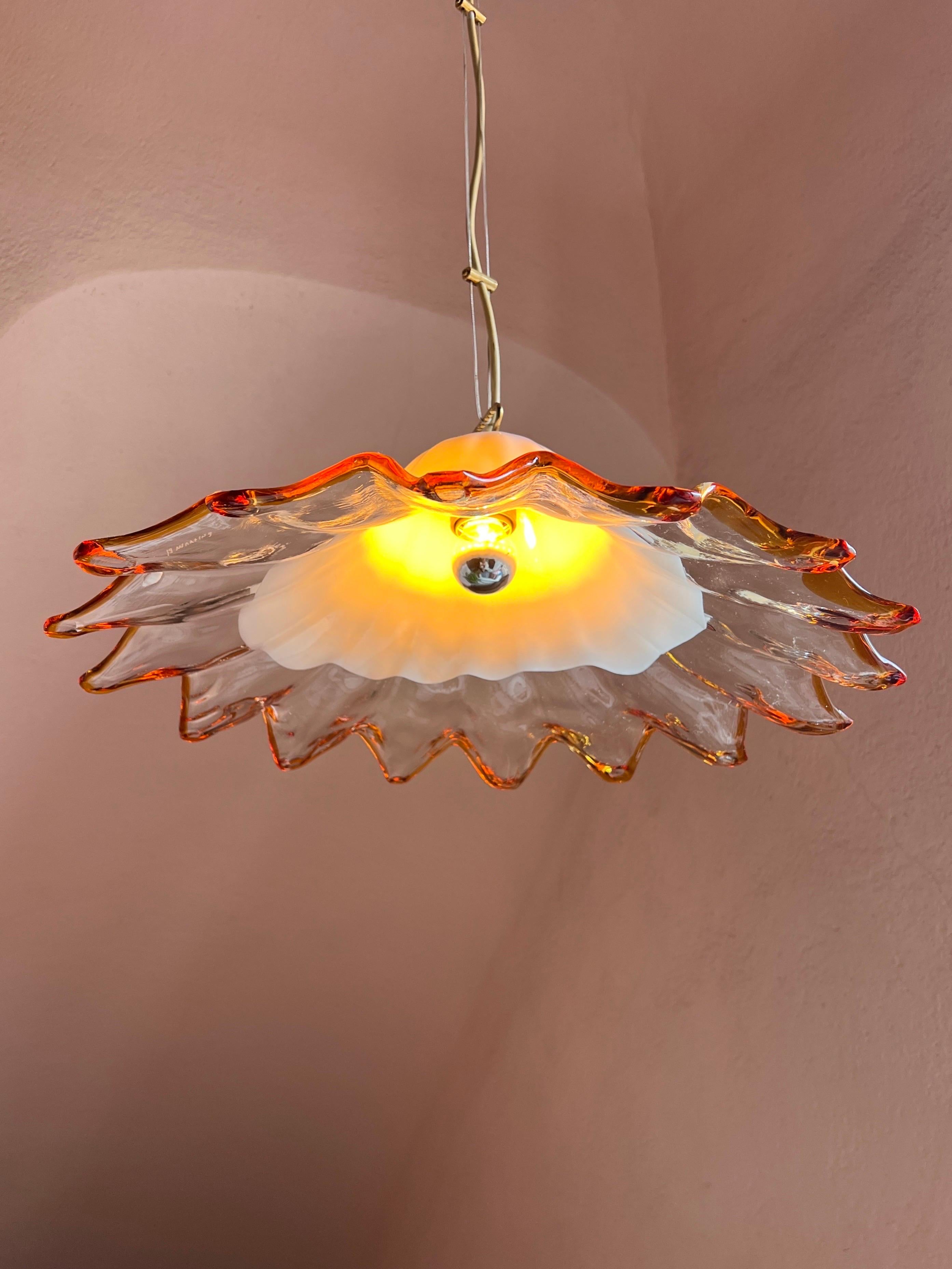 Italian Mid Century Murano Glass Pendant Lamp by La Murrina Murano Venice Italy 1970s For Sale