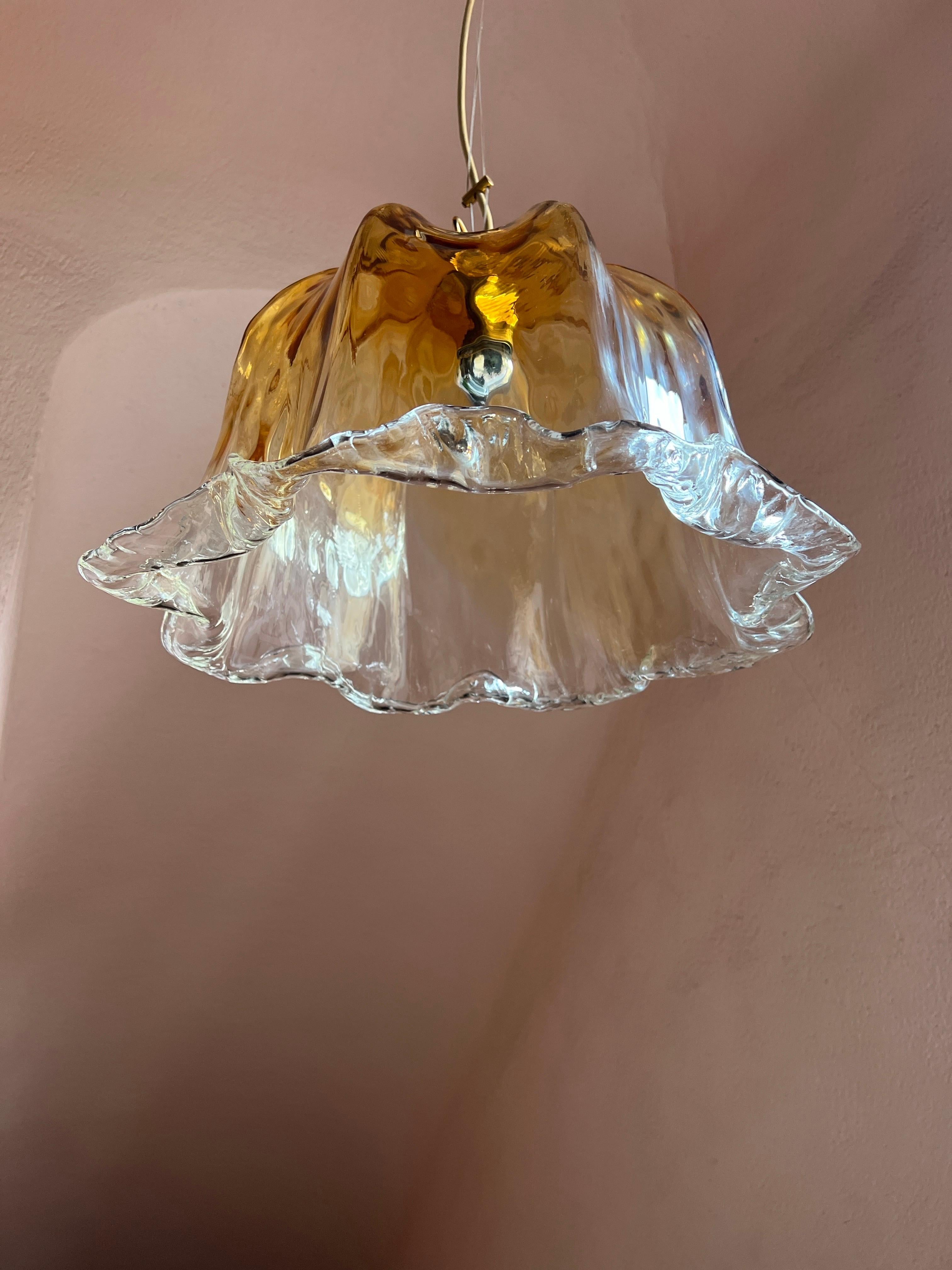 Italian Mid Century Murano Glass Pendant Lamp by La Murrina Murano Venice Italy 1970s For Sale