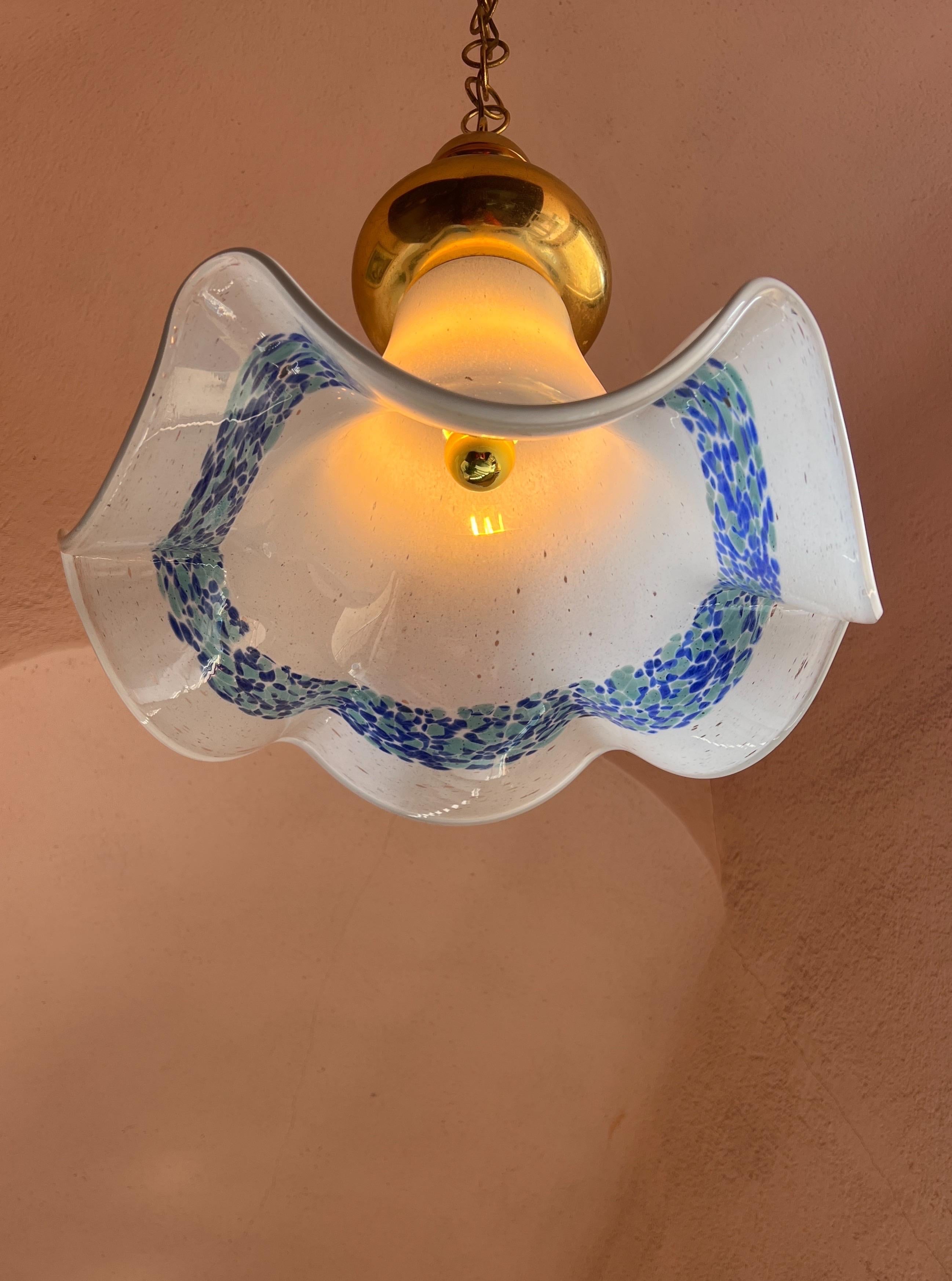 Italian Mid Century Murano Glass Pendant Lamp by La Murrina Murano Venice Italy 1970s For Sale