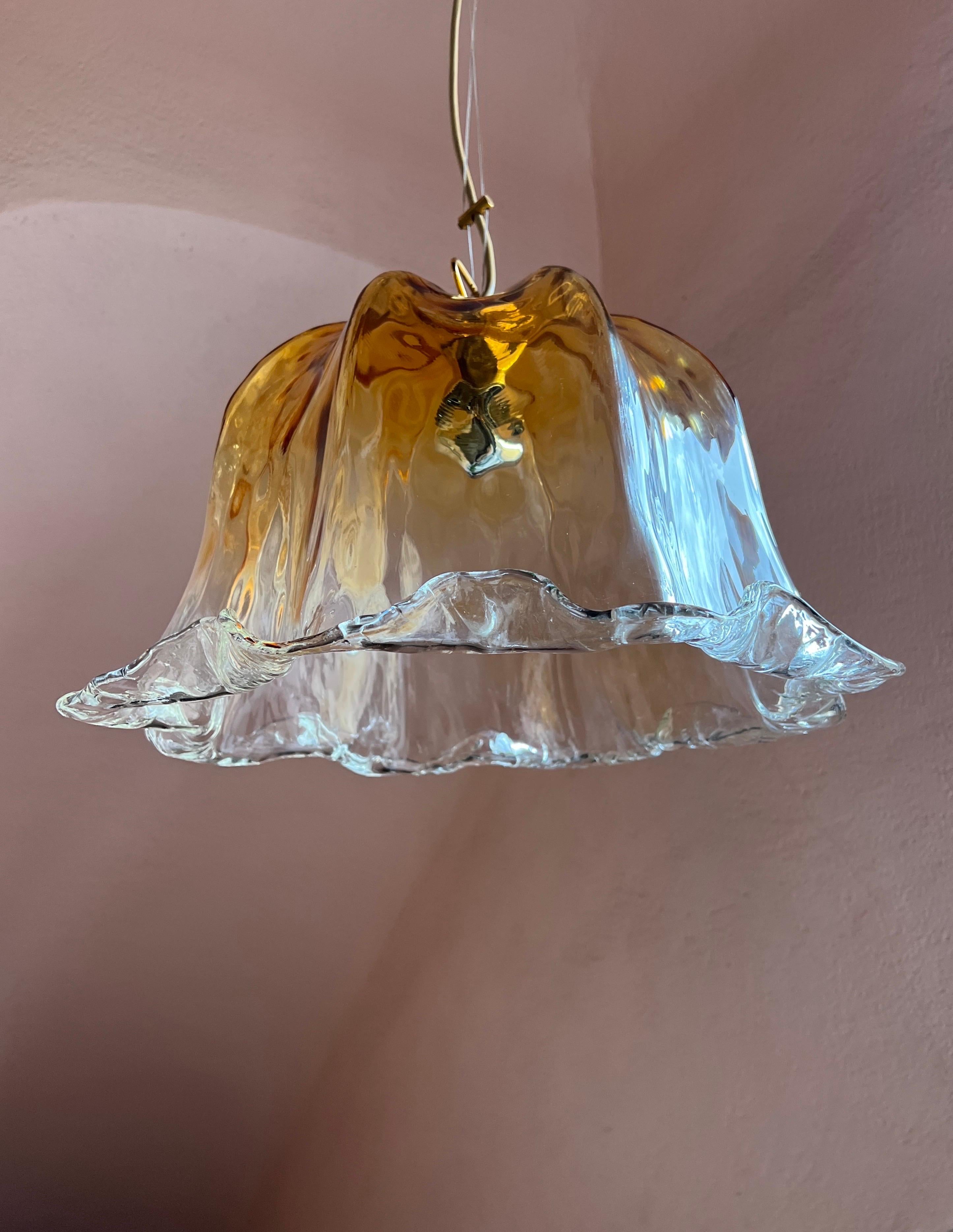 Metal Mid Century Murano Glass Pendant Lamp by La Murrina Murano Venice Italy 1970s For Sale