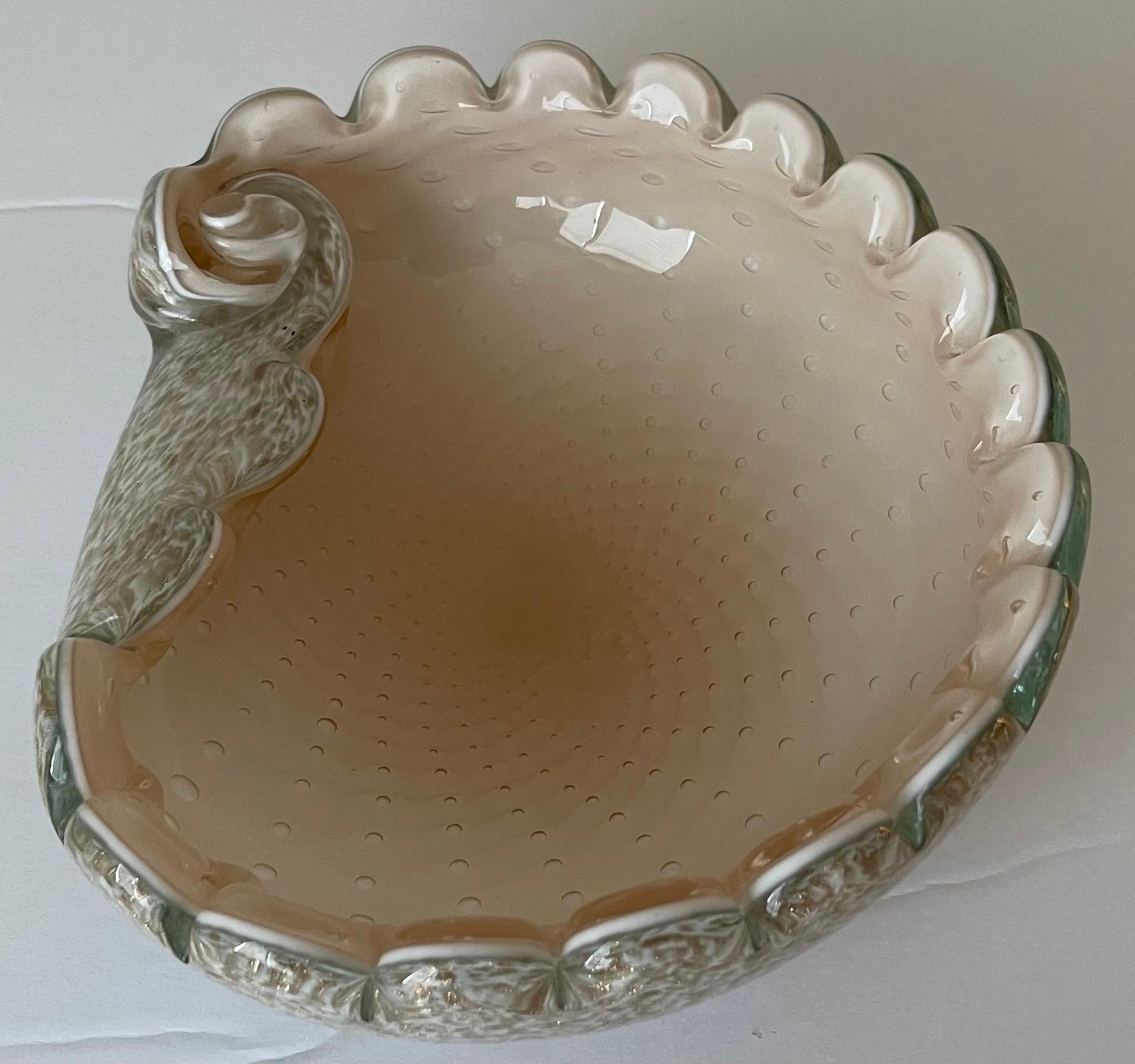 Italian Mid-century Murano Glass Pink Shell Ashtray or Bowl For Sale