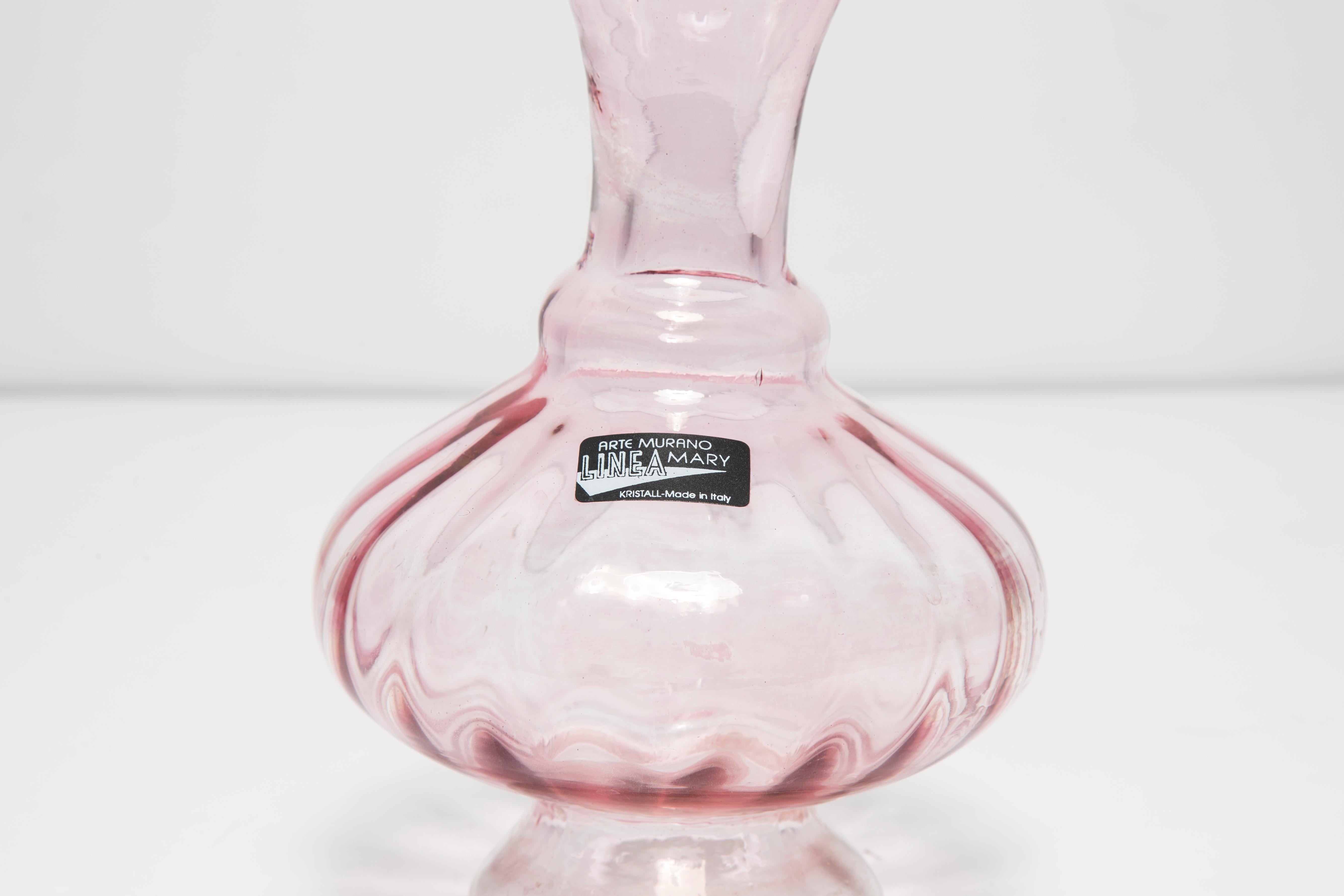 Rosafarbene kleine Vase aus Murano-Glas mit Rüsche, Italien, Europa, 1960er Jahre im Angebot 2