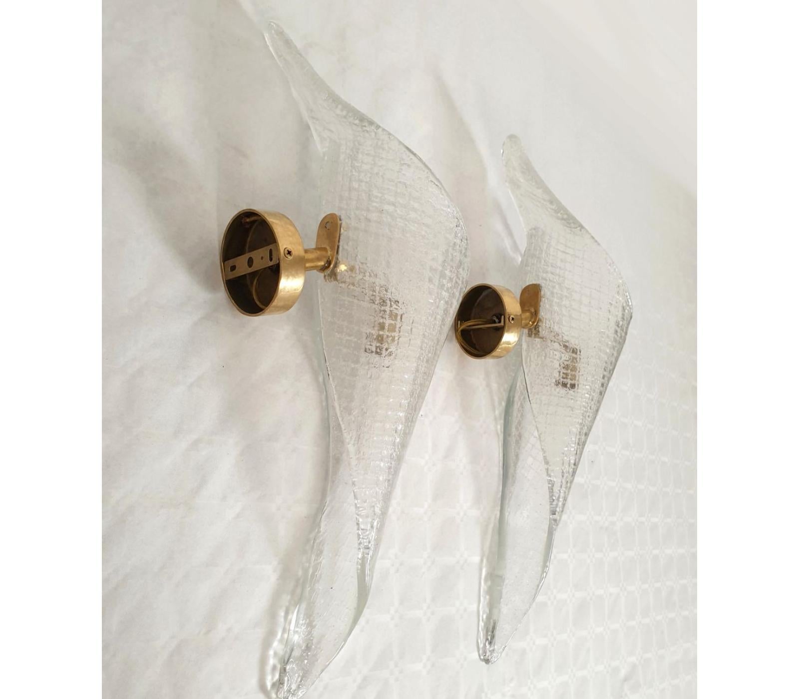 Brass Mid Century Murano glass sconces - a pair For Sale