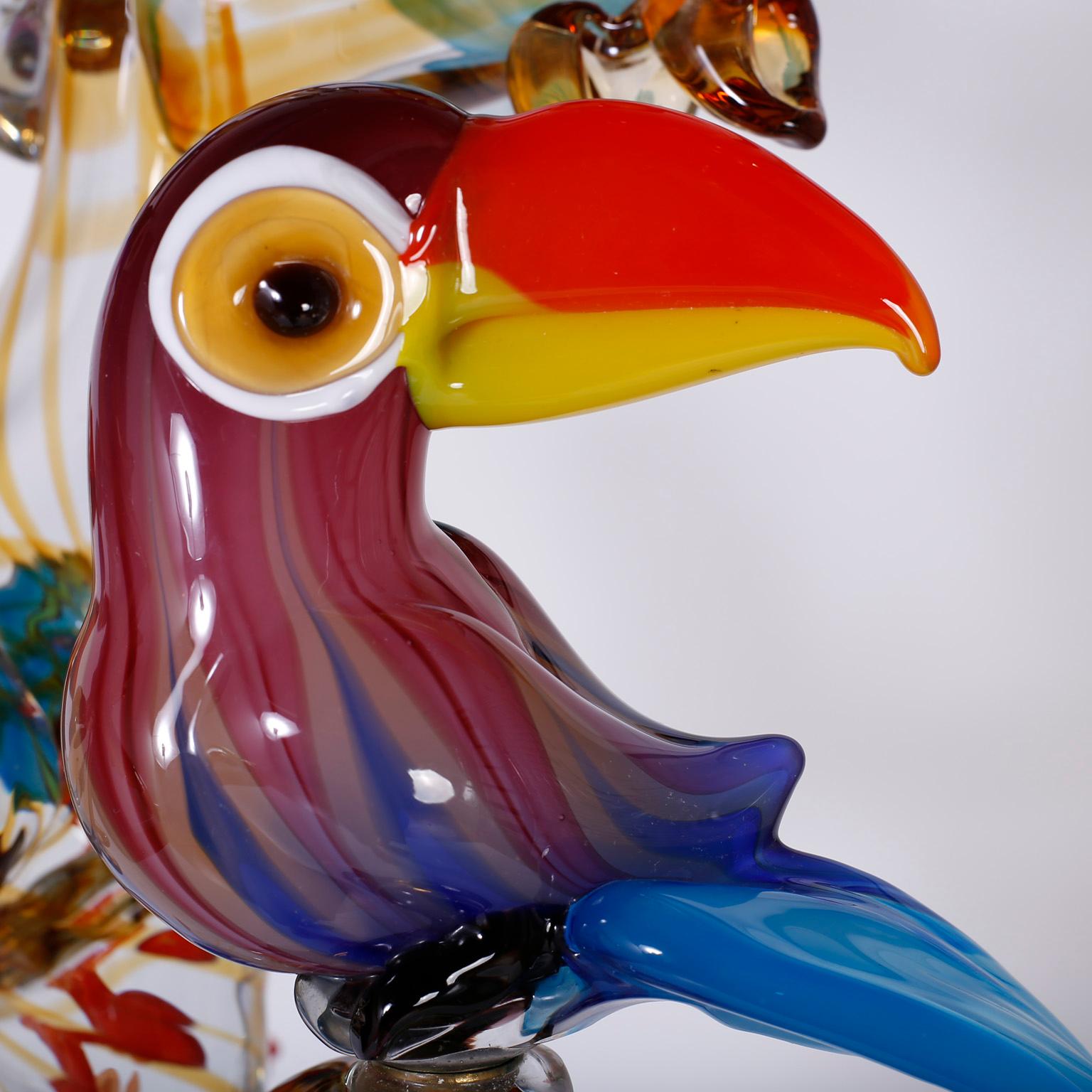 20th Century Midcentury Murano Glass Sculpture of Toucans in a Tree