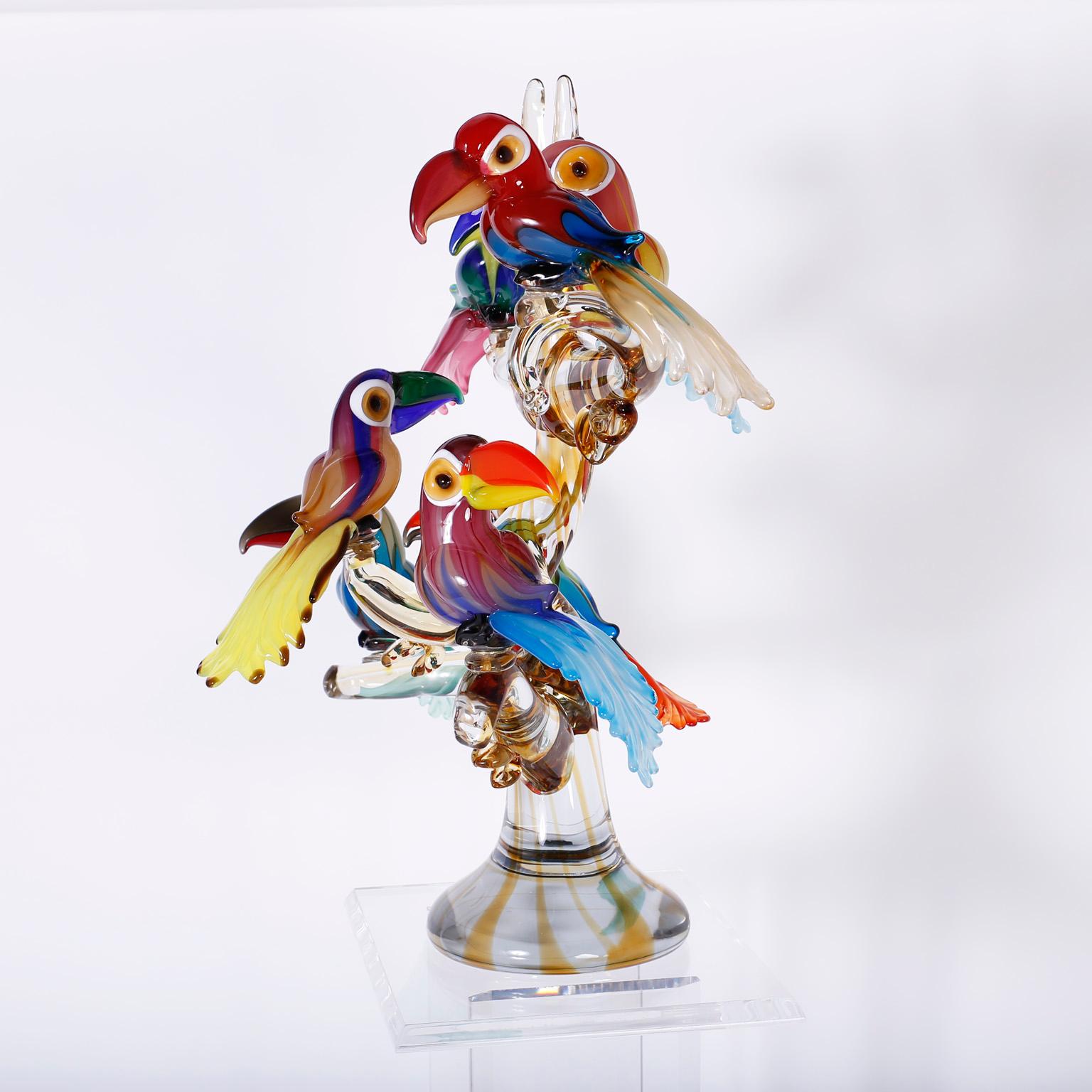 Midcentury Murano Glass Sculpture of Toucans in a Tree 1