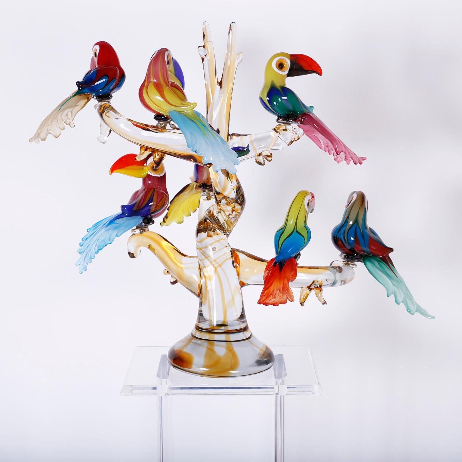 Midcentury Murano Glass Sculpture of Toucans in a Tree 2